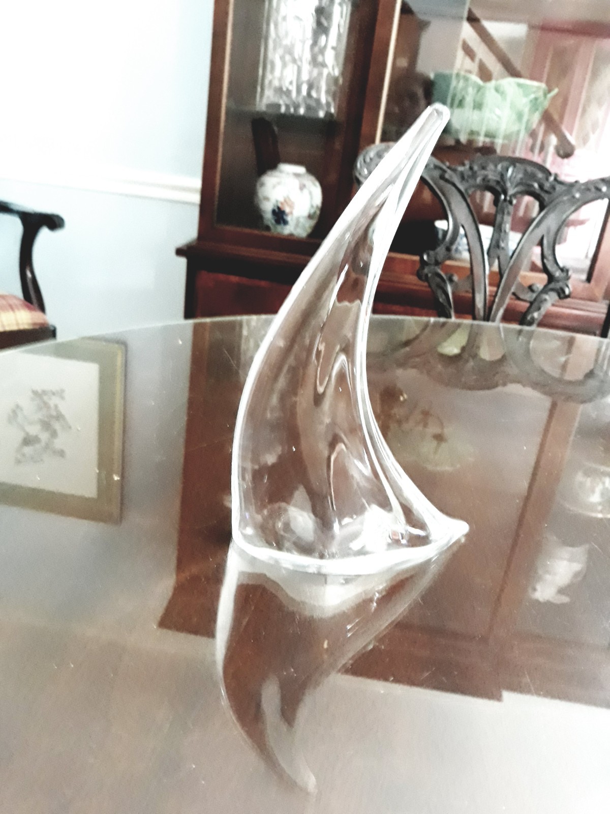 Modern Crystal Glass Sailboat Scultpure 8.5 inches tall