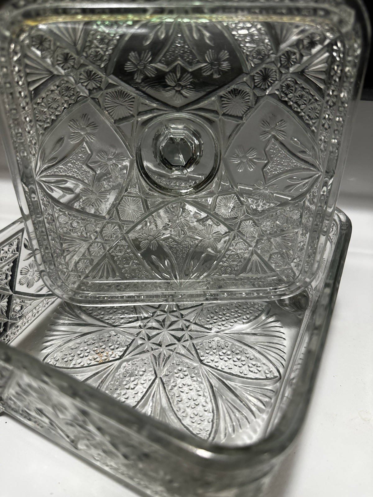 Indiana Glass Clear Square Floral Decorative Box w/ Lid 5x5x5in READ description