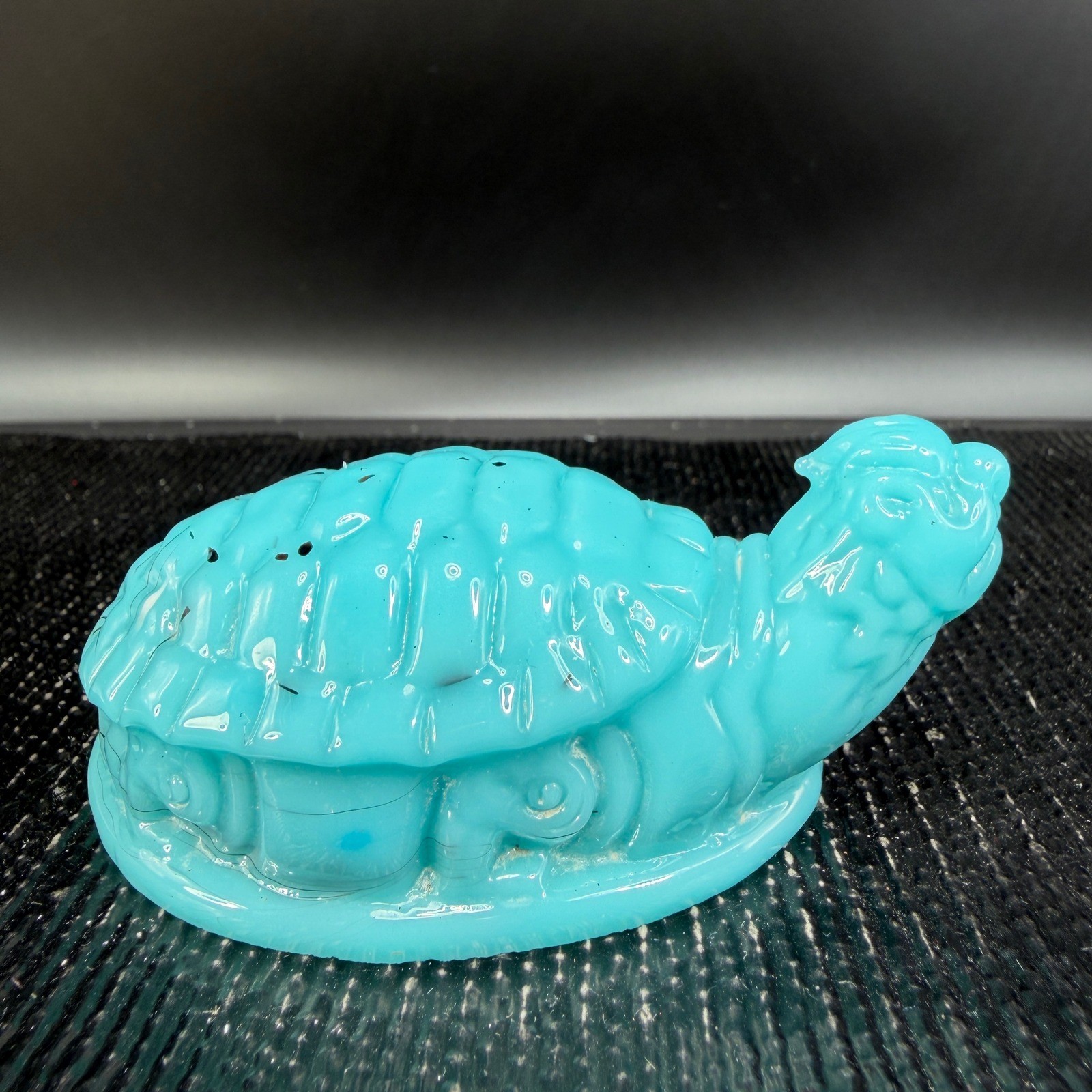 Antique Turquoise Blue Slag Glass Turtle Figurine Portieux Animal Hand Blown VTG