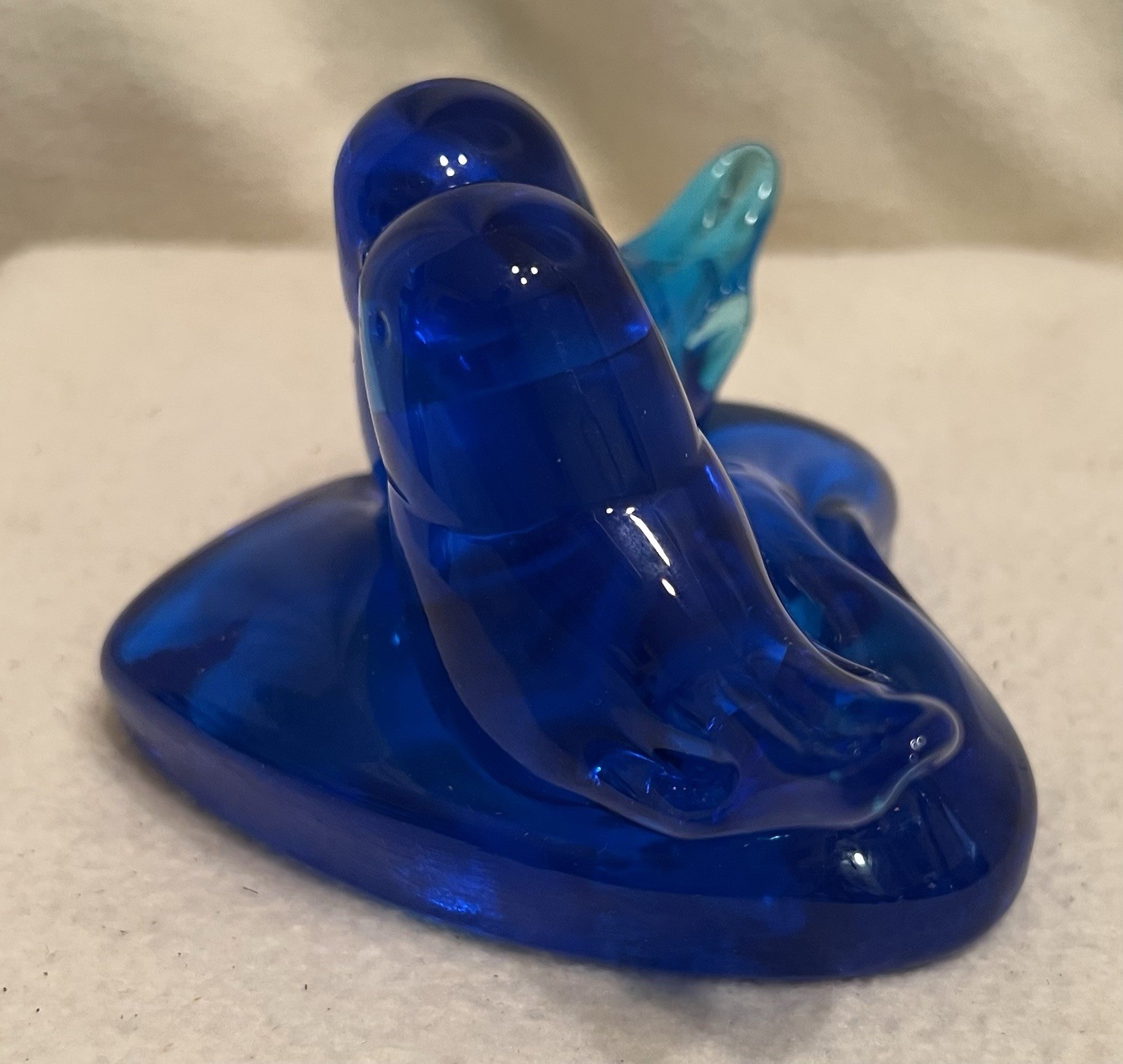 Vintage Cobalt Glass Blue Birds Of Happiness On Heart Signed Byron Hicks 1989