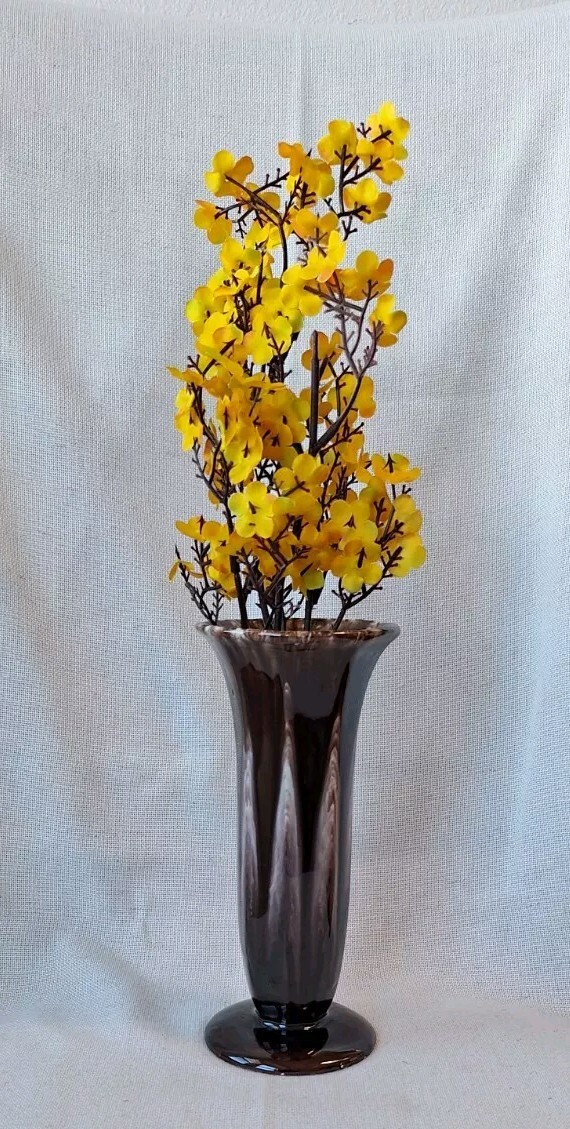 Vtg Ceramic Craft Tulip Vase Drip Brown Glaze 10 3/4″ Marked 266 20