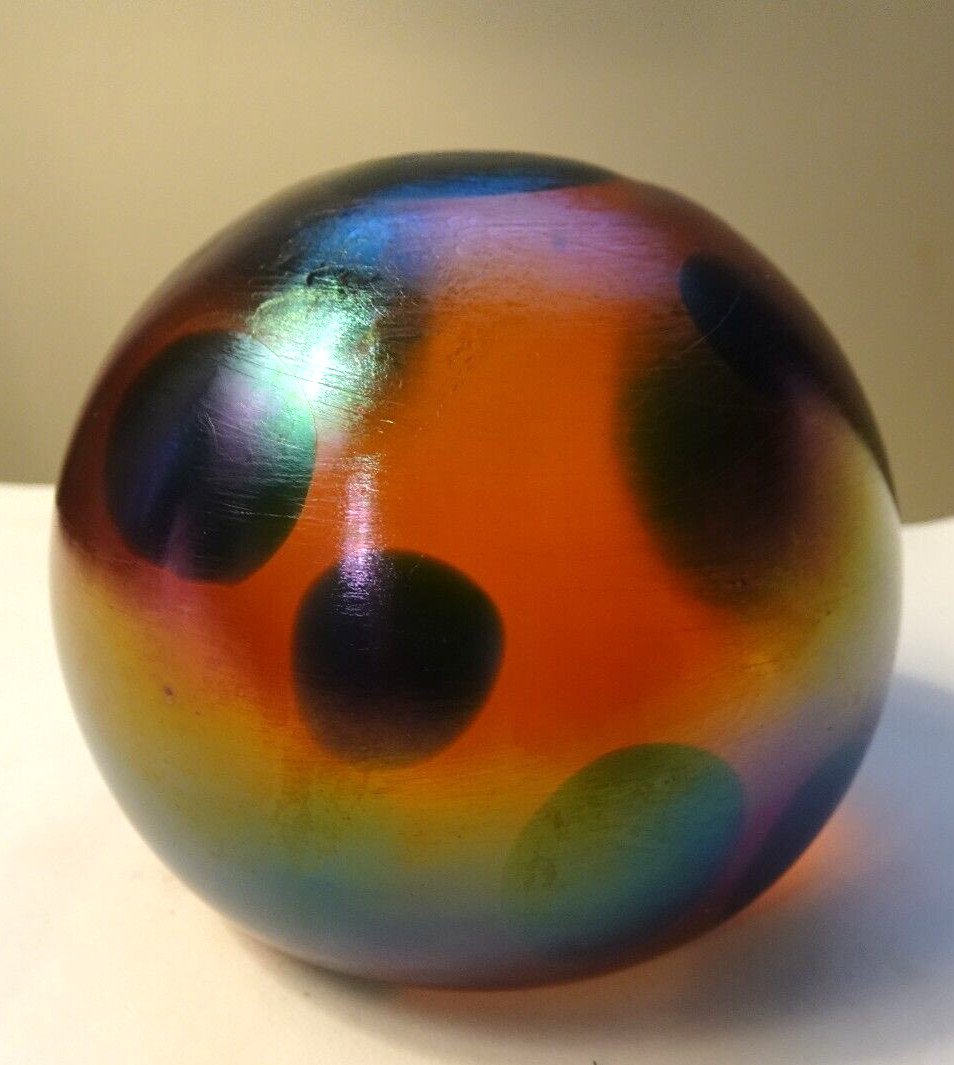 Vintage Tiffany & Co Favrile Style Oil Spotted Art Glass Paperweight