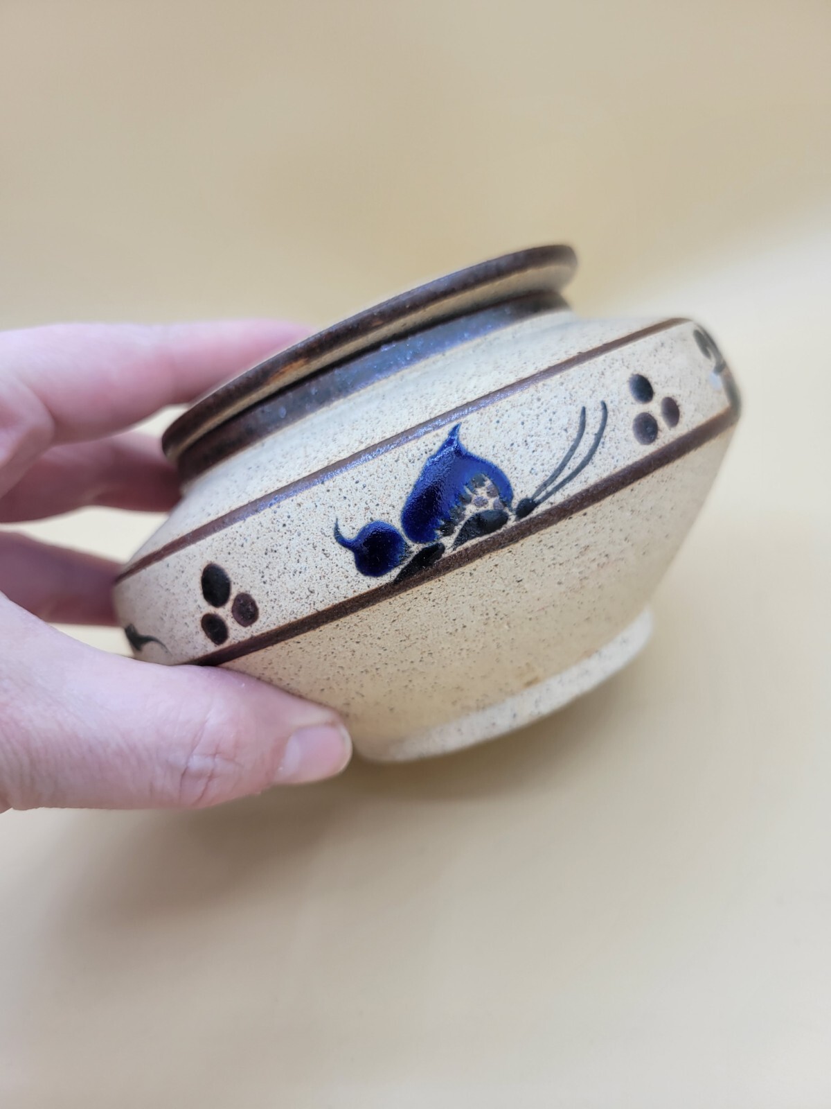 Netzi Mexican Tonala Pottery Trinket Box Jar W/ Lid Cobalt SIGNED blue butterfly