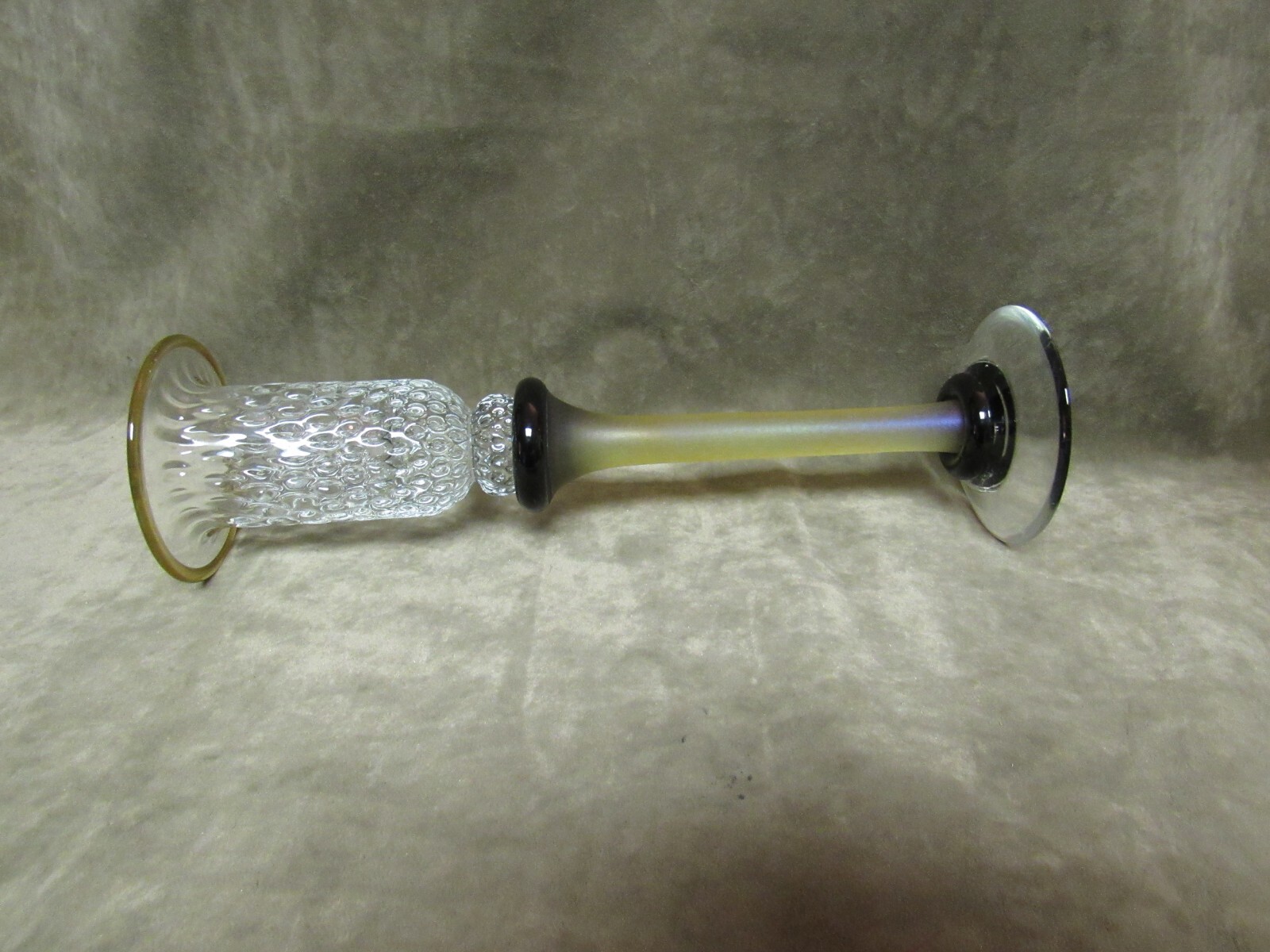 1980’s Signed Paul Baugh Zellique Studios Art Glass Iridescent Tall Candlestick
