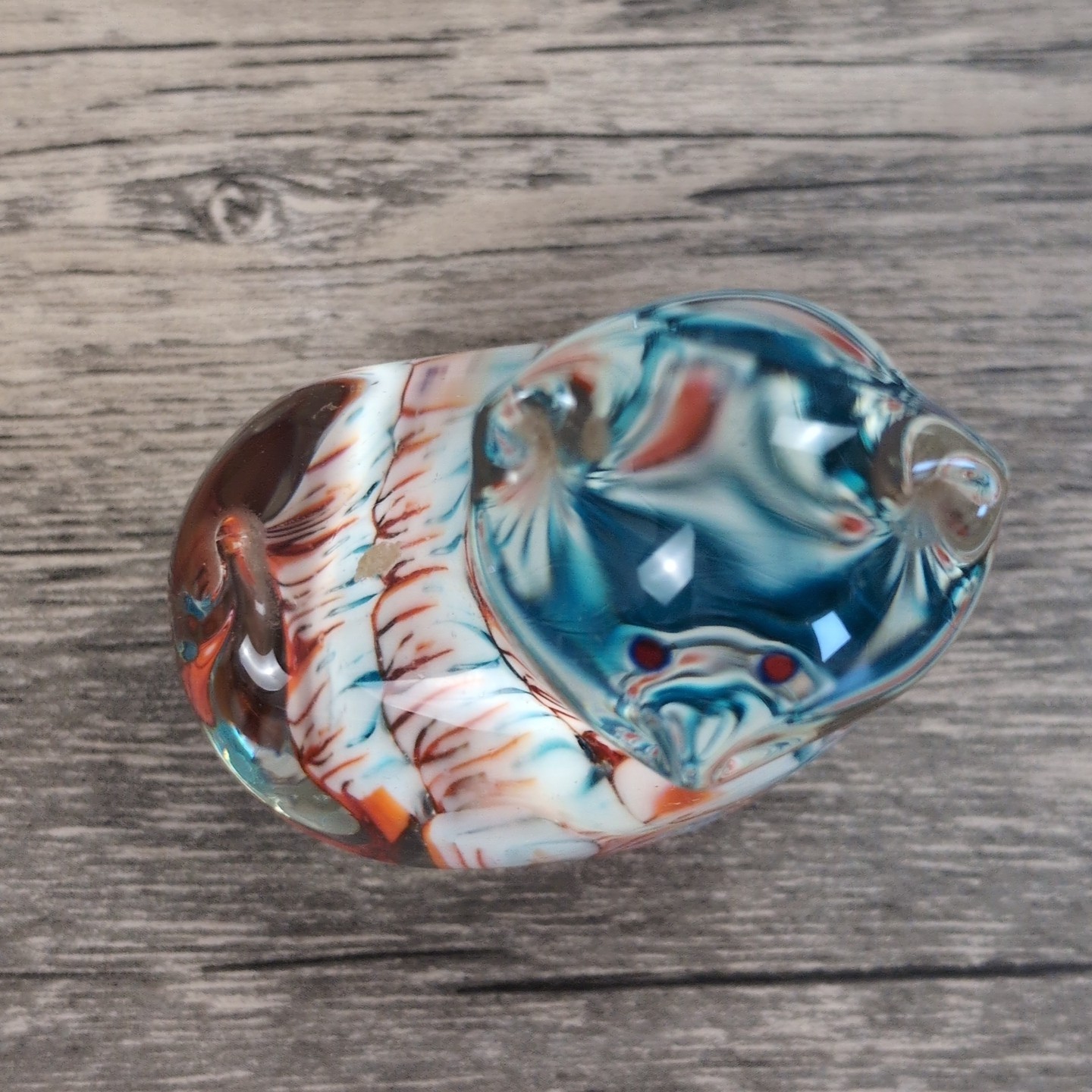 Hand Blown Art Glass Multi Color Animal Cat/Bear Paperweight Figurine 2″ Floral