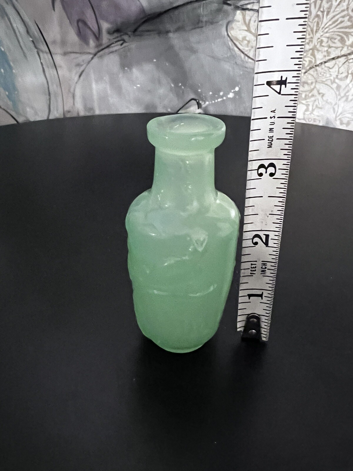 Jade Green Glass Mini Bottle Vase Bird On Branch – 3.5″