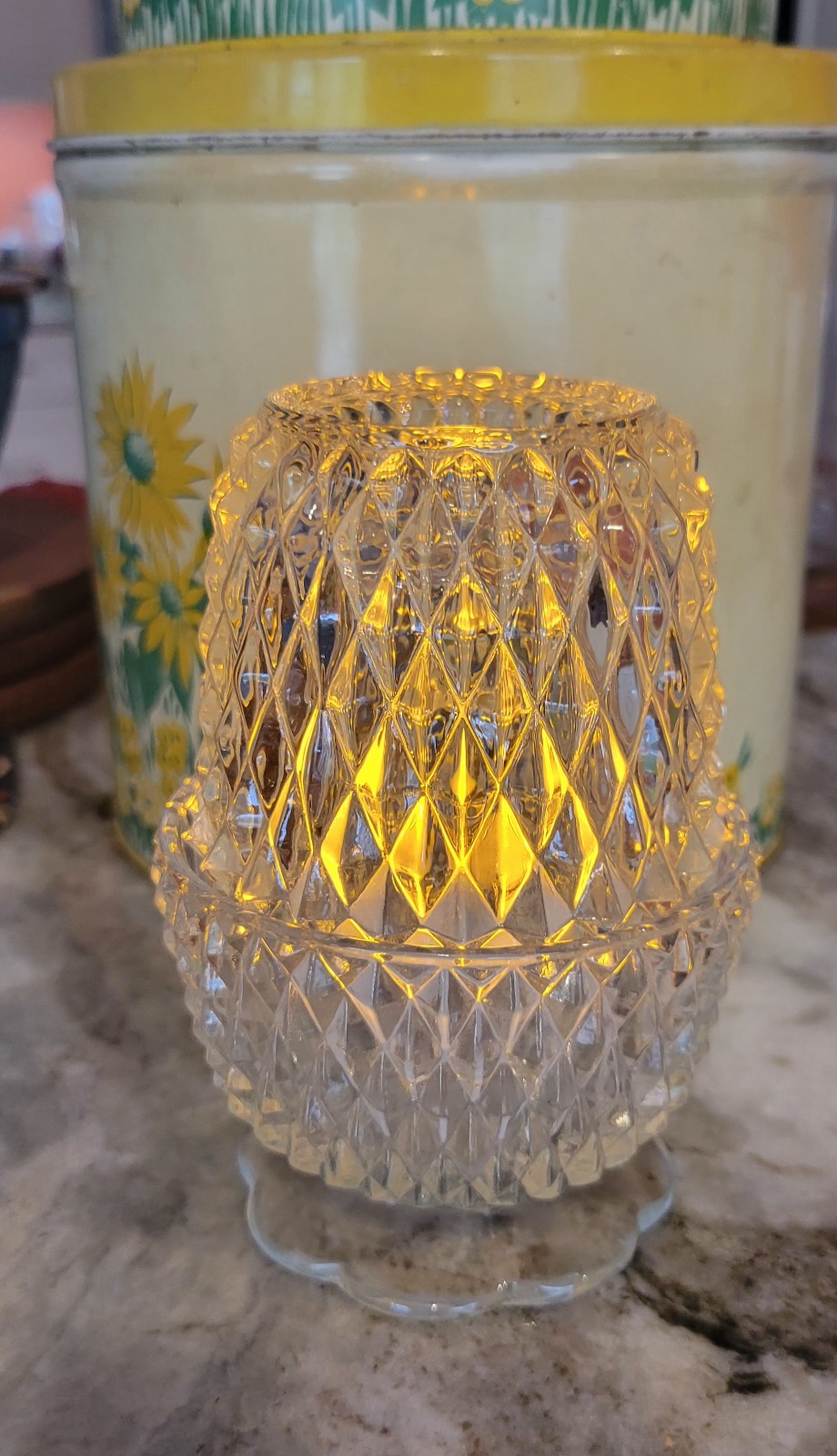 Indiana Glass Clear Diamond Point Fairy Lamp Vintage Cottage Core