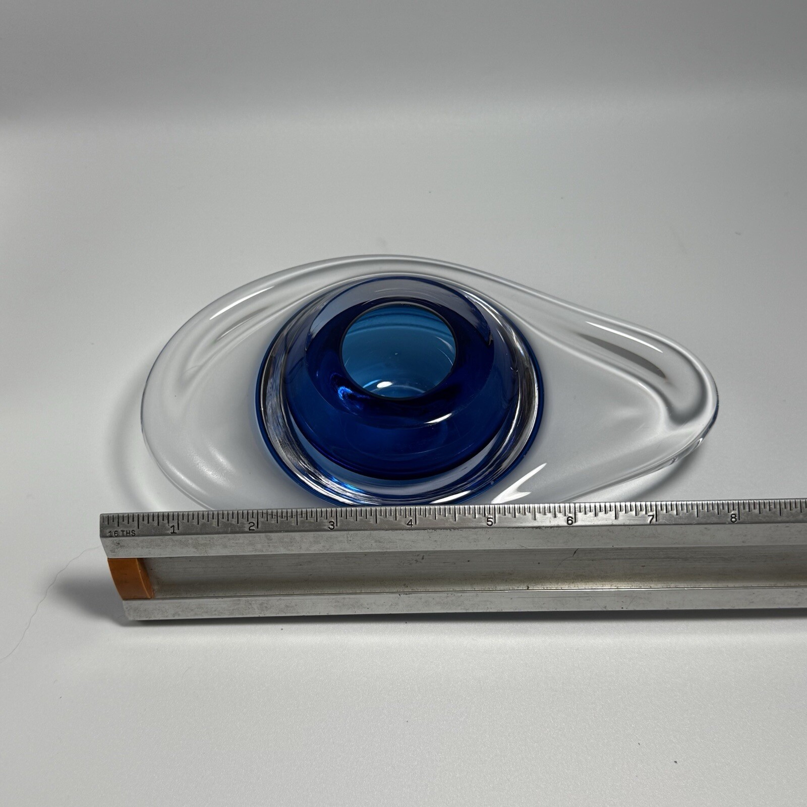 Ikebana Vessel David New-Small & Sterling Blue & Clear Art Glass Vase Signed