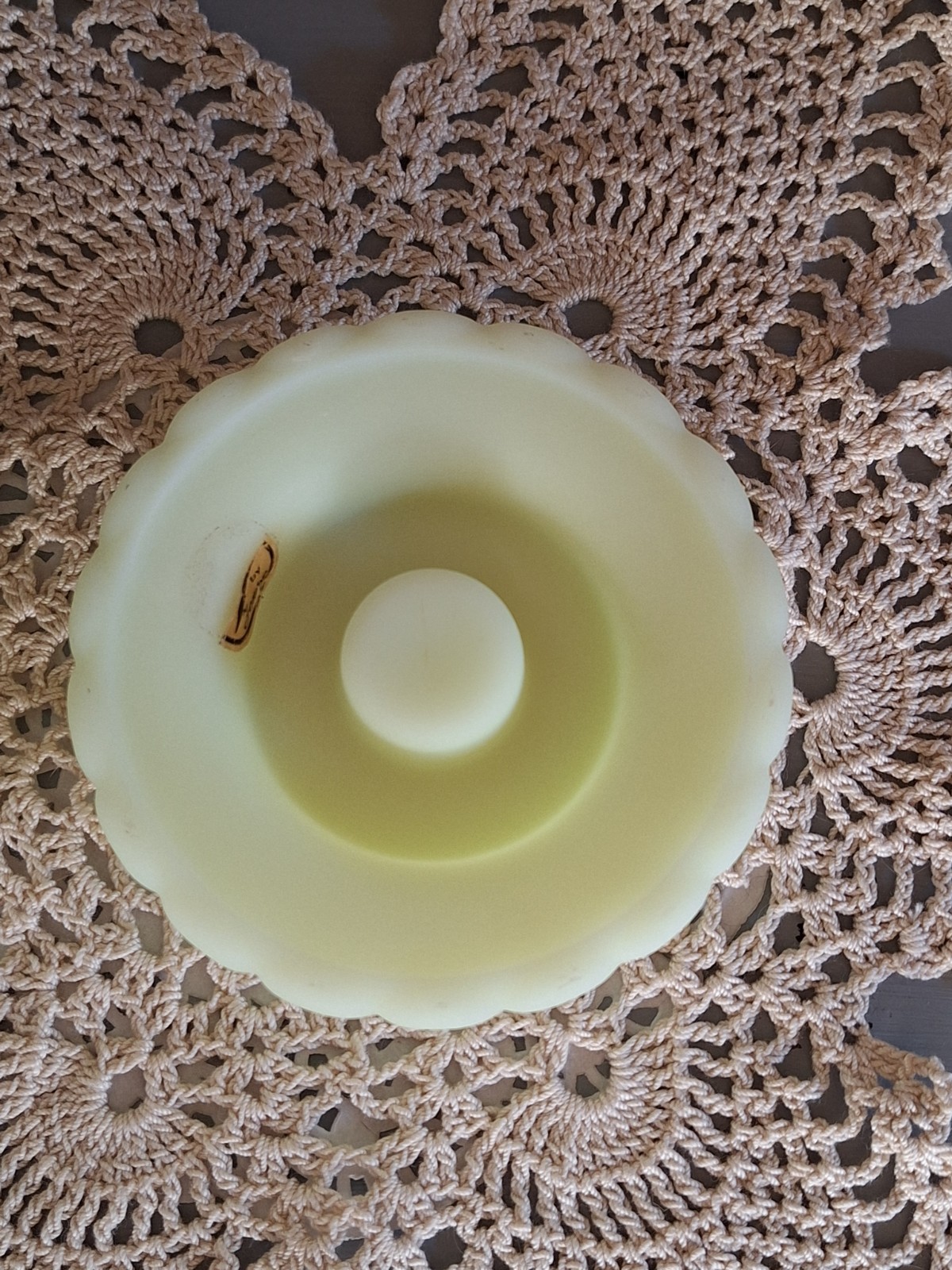 Fenton Custard Uranium Glass Sugared Pink Blossom Two piece Hurricane Lamp