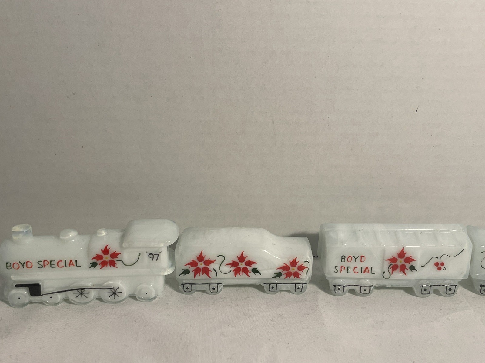 Boyd Milk Glass Train Set Special Handpainted Christmas 1997