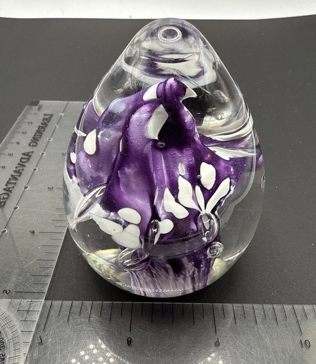 Vintage 1995 Signed ALNY Paperweight Unique Design Purple Spotted Mushroom
