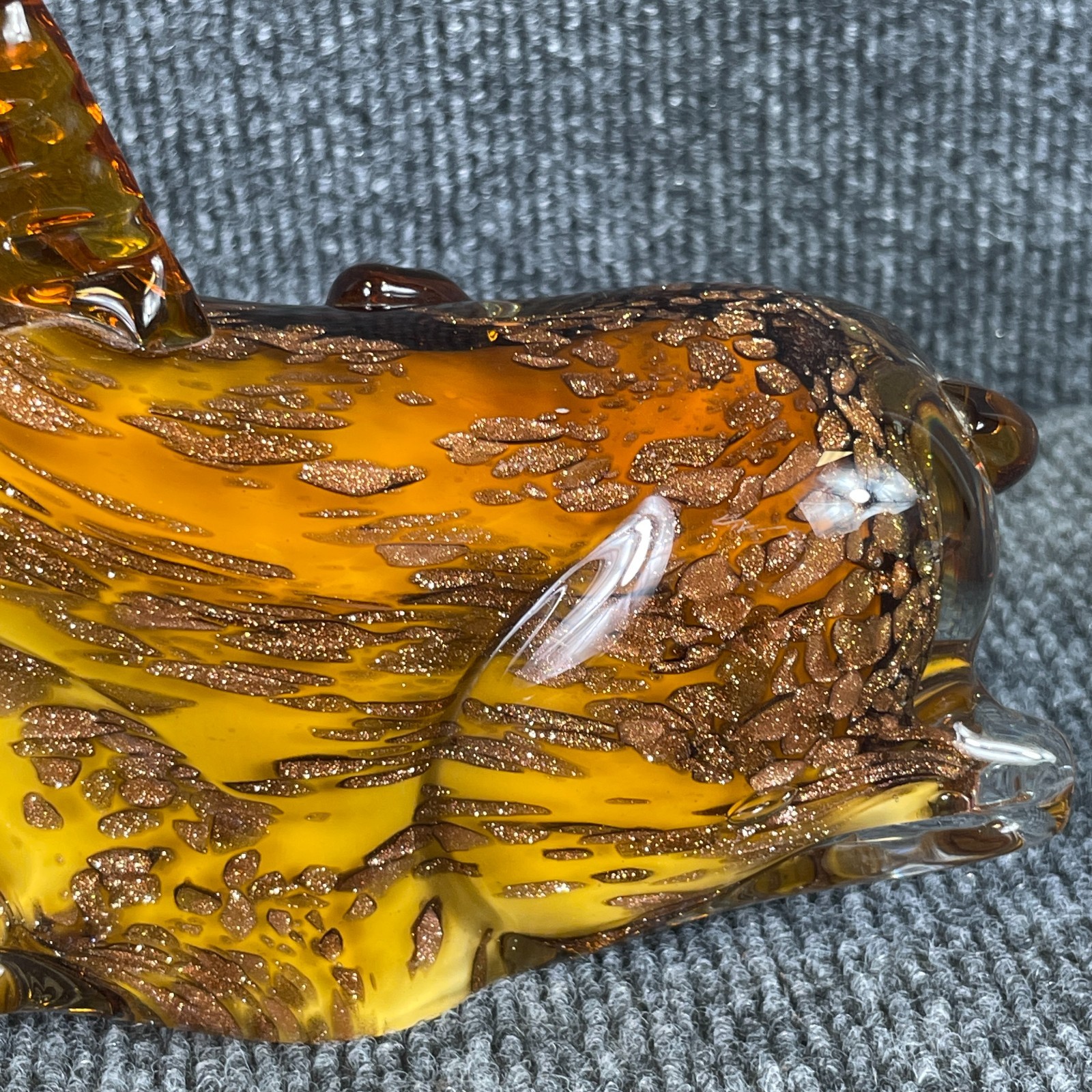 Vintage 70s Murano Style Glass Amber Gold Aventurine Giraffe Figurine Italy 9″