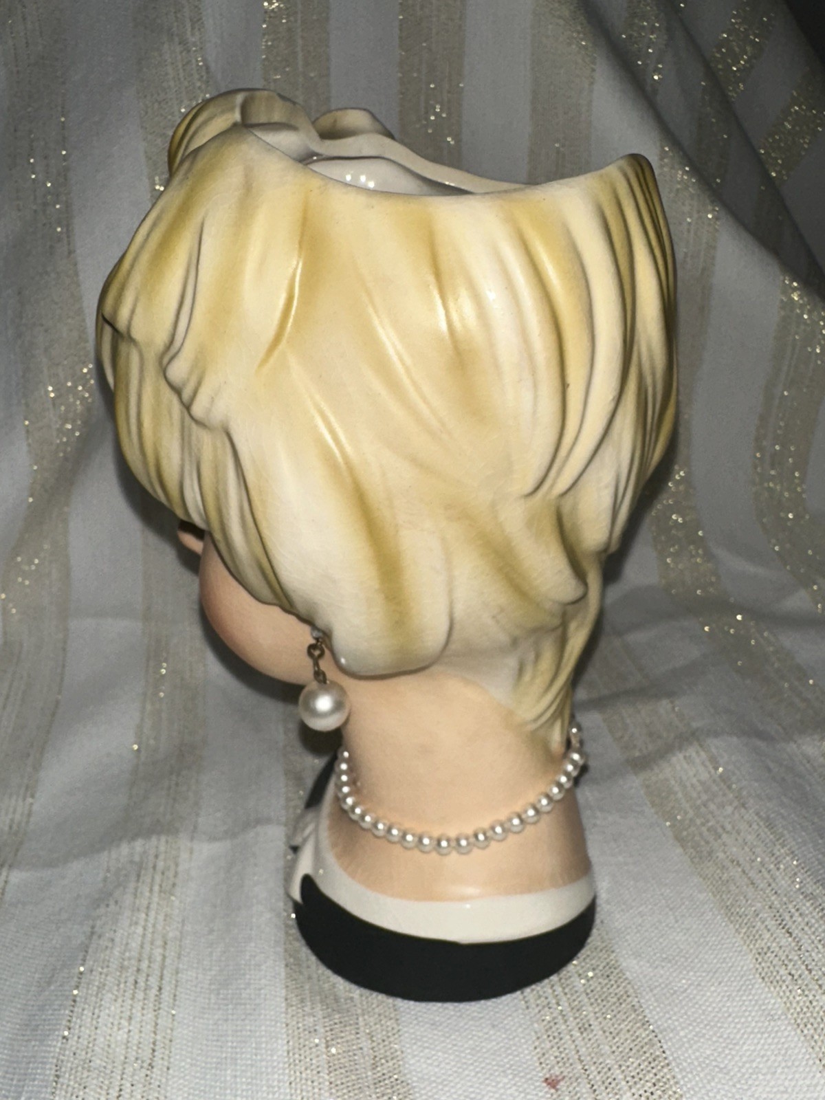 Beautiful Relpo K1940 Vintage Lady Head Vase 7 1/4” tall Blonde Pearl Jewelry