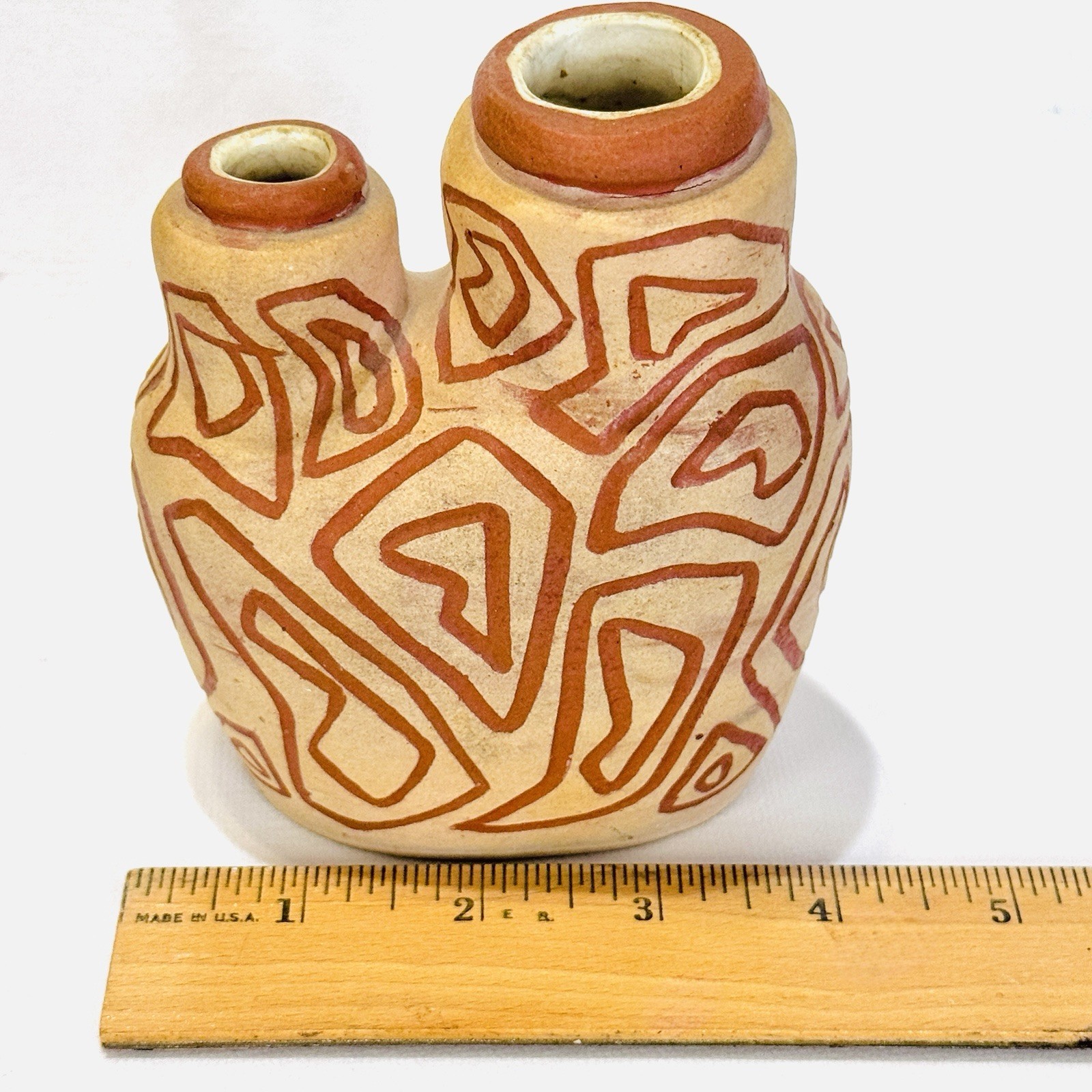 Vintage Double Vase Vessel Abstract Pottery Signed