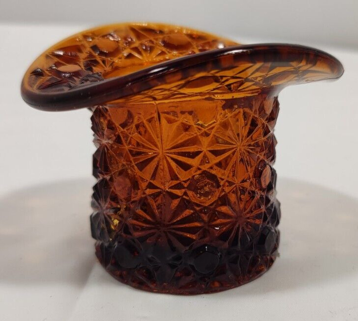 2.5″ DEGENHART GLASS AMBER TOP HAT TOOTHPICK HOLDER