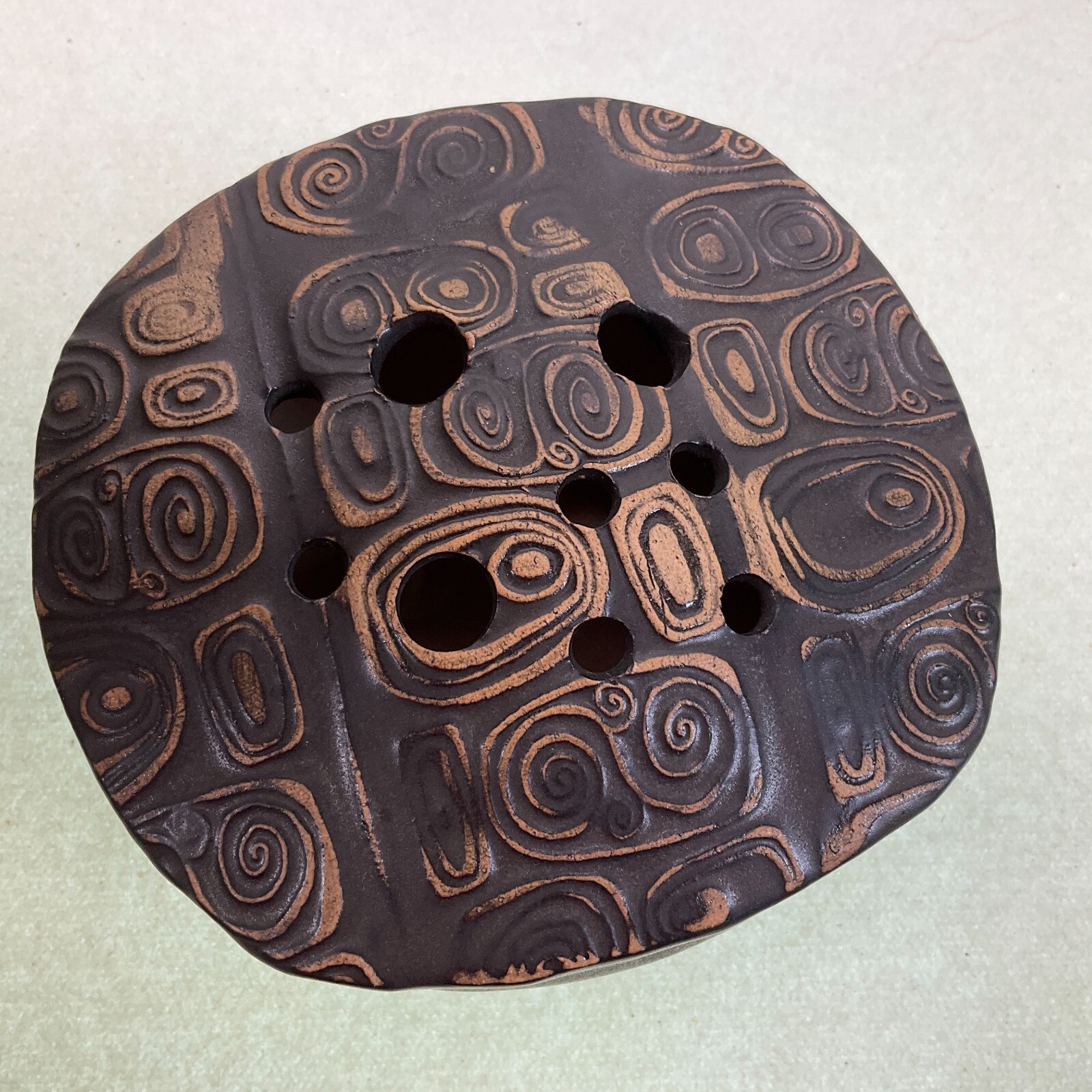 Studio Pottery Flower Frog Signed Unique 4 1/2″ Vintage