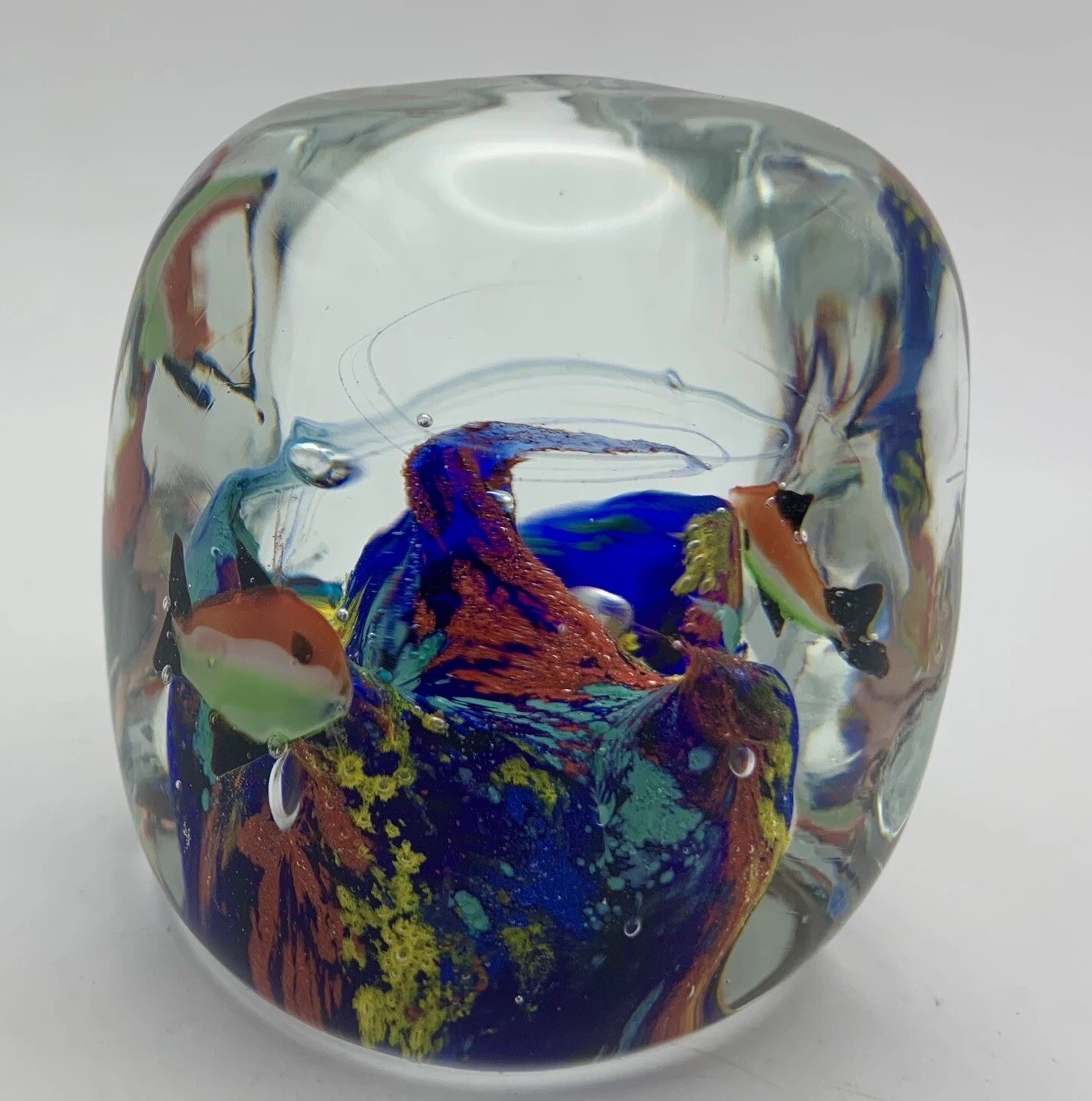 Art Glass Paperweight Aquarium Coral Reef 2.25” X 2” Sea Life Fish