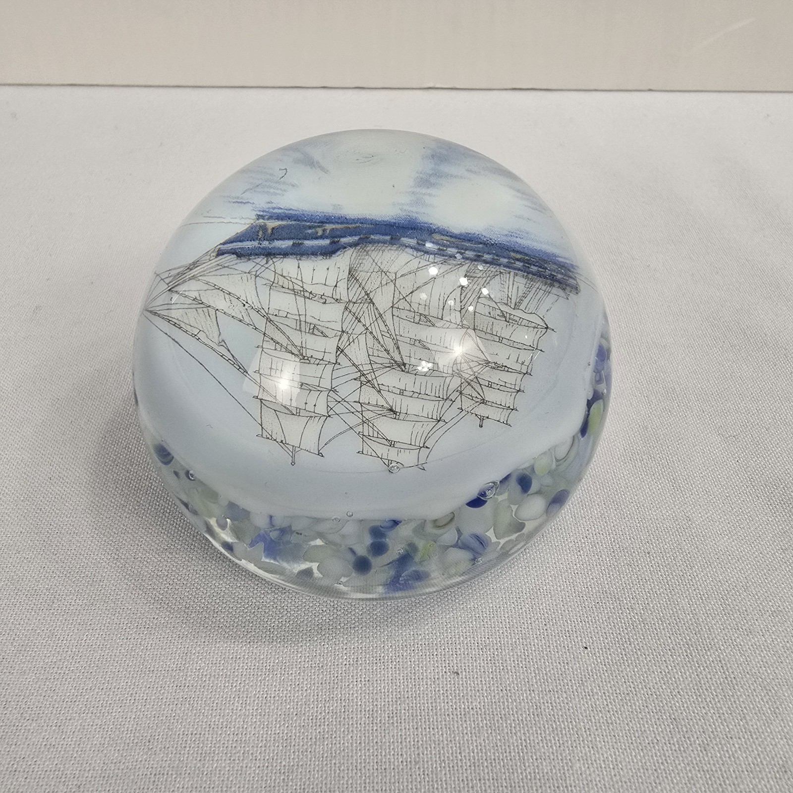 Vintage Thomas Mosser Clipper Ship Glass Paperweight Nautical Maritime Design