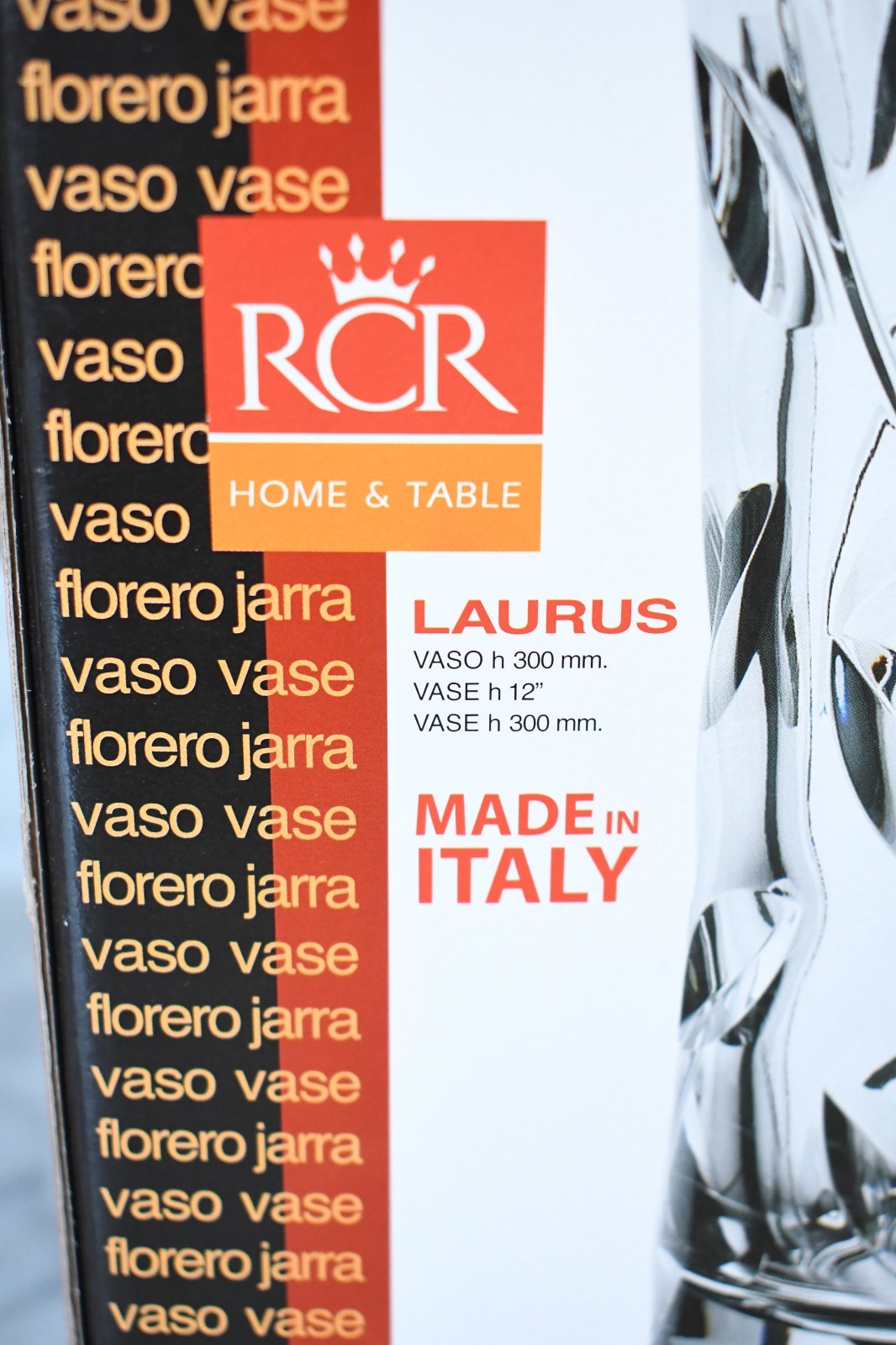RCR Royal Crystal Rock Laurus Clear Lead Vase Made in Italy LARGE 12″ Tall