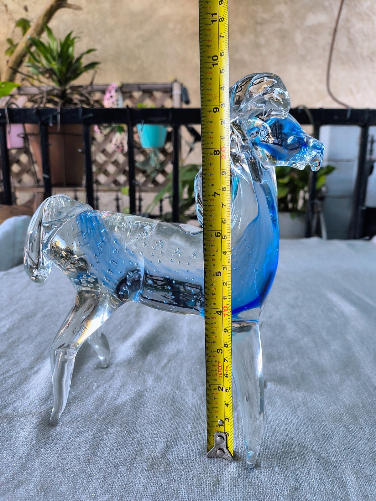 Vintage Handblown Clear and Blue Bubble Glass Horse Figurine