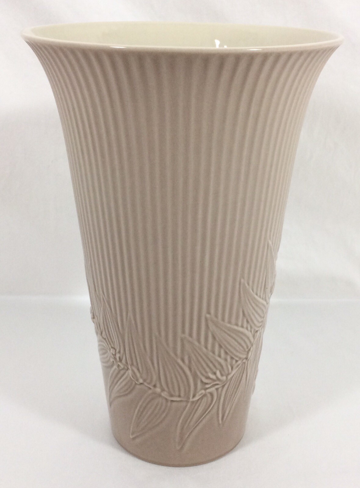 LENOX Natures Impression Woodland Leaves Embossed Vase 10″ Tall Vtg RARE NWOT