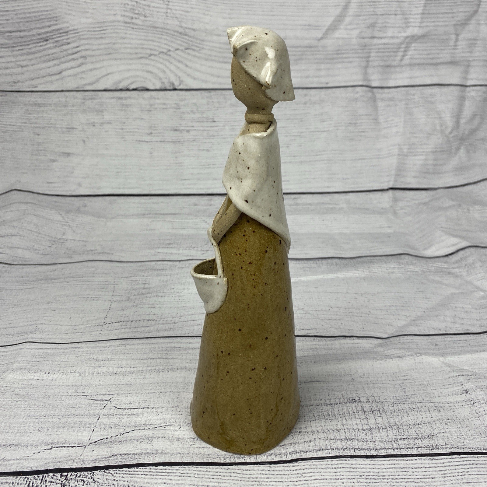 Vtg Woman Girl Statue Figurine Art Pottery Clay Signed Baril Tiphane Montreal 9″