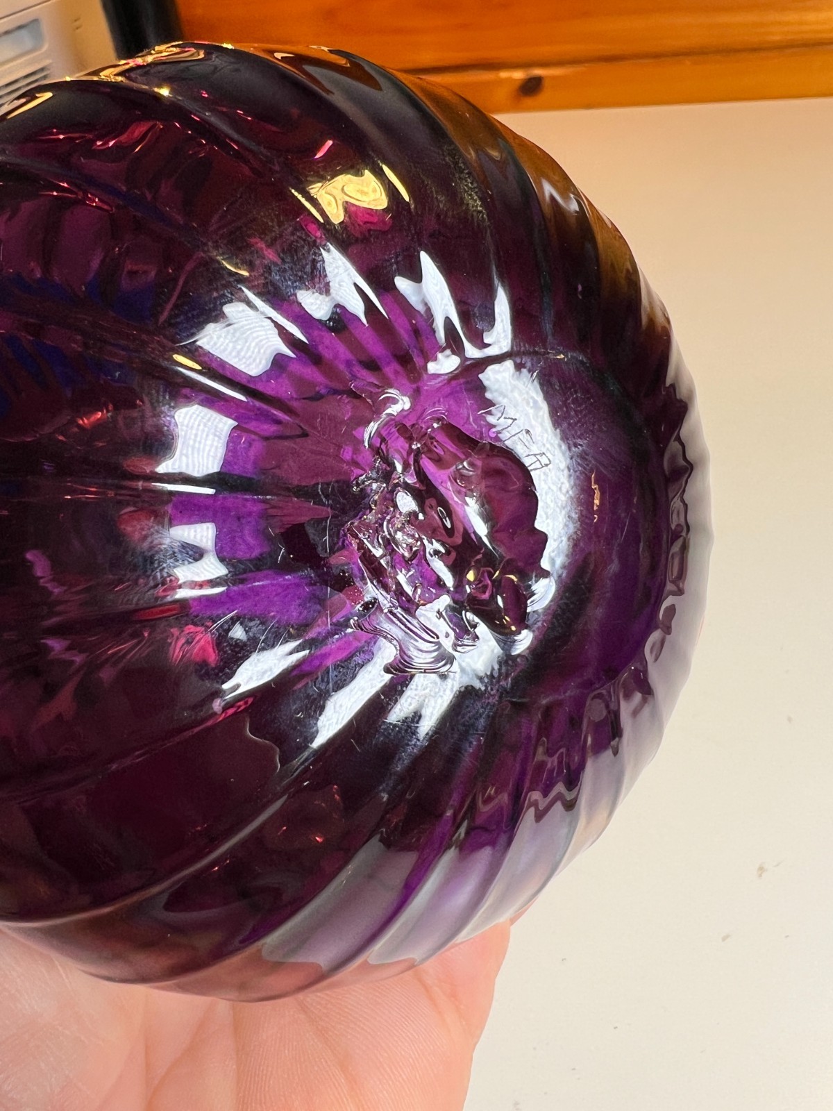 Vintage MFA BOSTON Hand Blown Amethyst Purple Art Glass Vase Ribbed Melon Onion