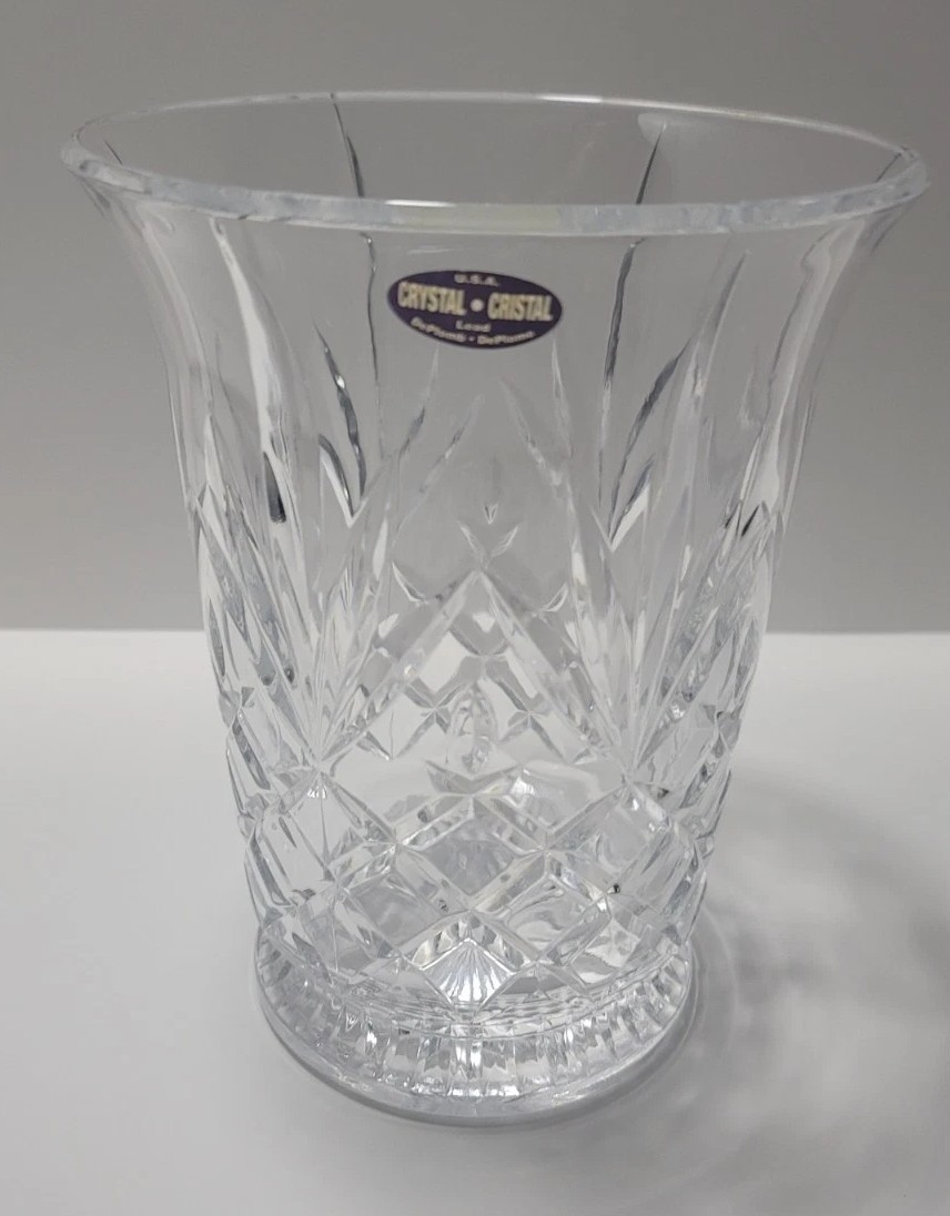 Vintage USA Leaded Crystal Deplomb Large Clear Flower Vase 7-1/2 Inches