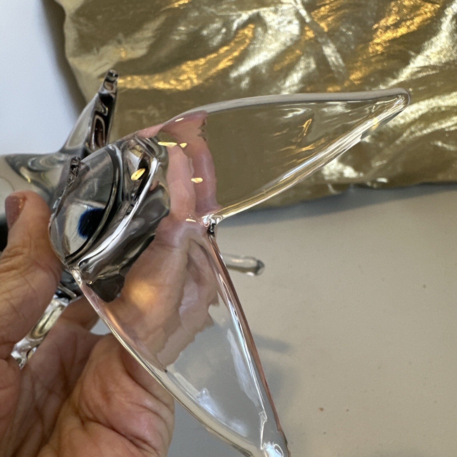 V Nason & Co Smokey Gray Crystal Murano Art Glass Dolphin W/ Sticker 8”Lx4.5”T
