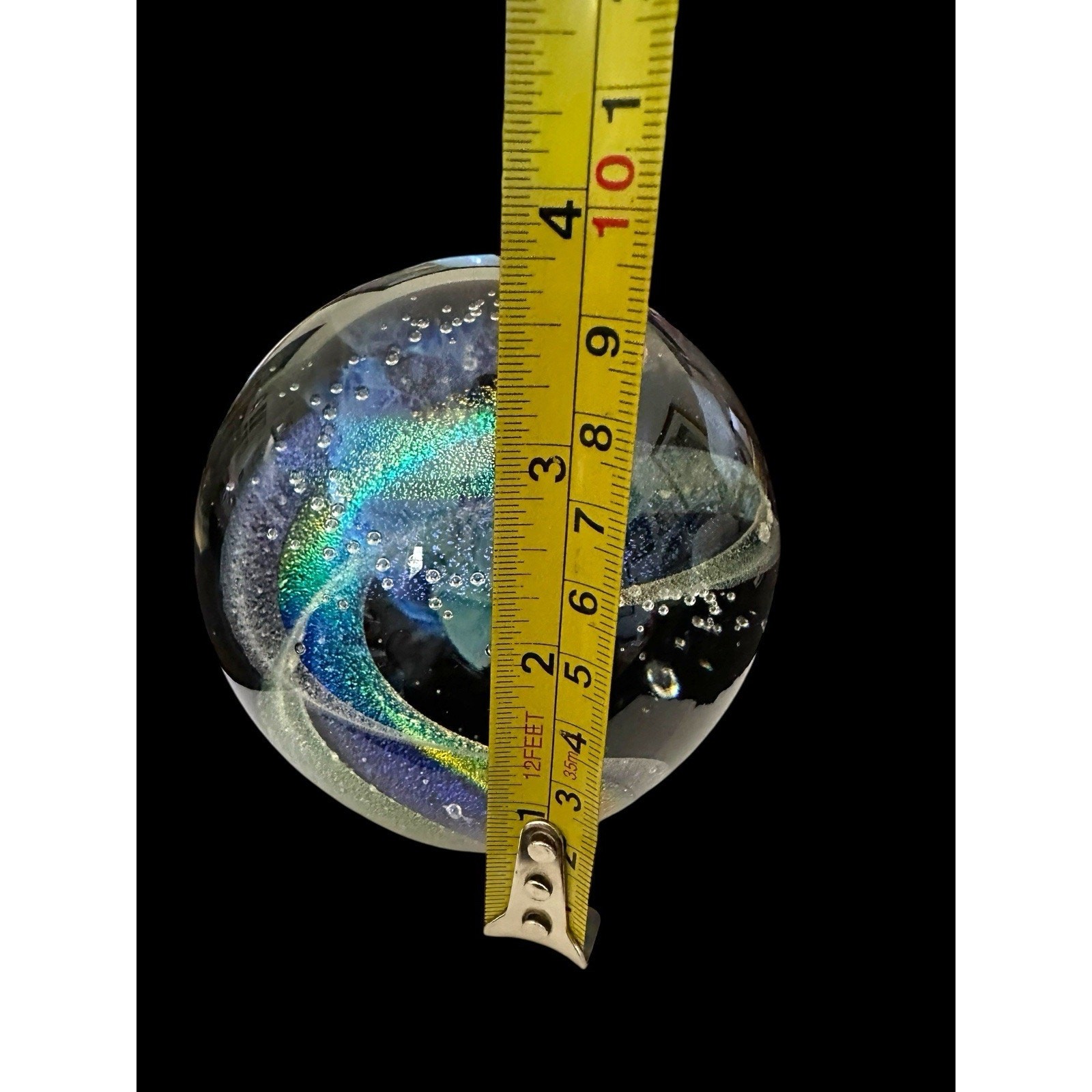 NEW Dark Nebula 4” Orb Blue Nebula of Dichroic Glass and Encased Bubbles Signed