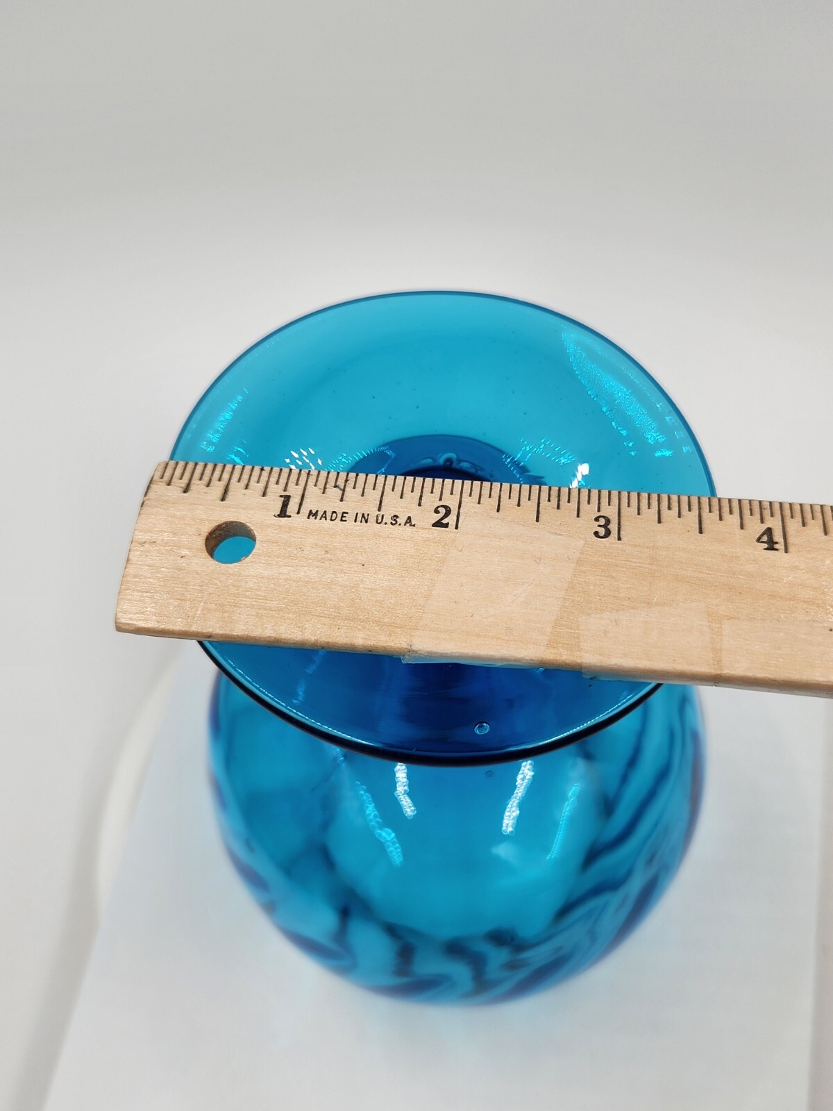 Empoli Optic Blue Art Glass Brandy Snifter Vase Swirl Scalloped Top Vtg 8.25″