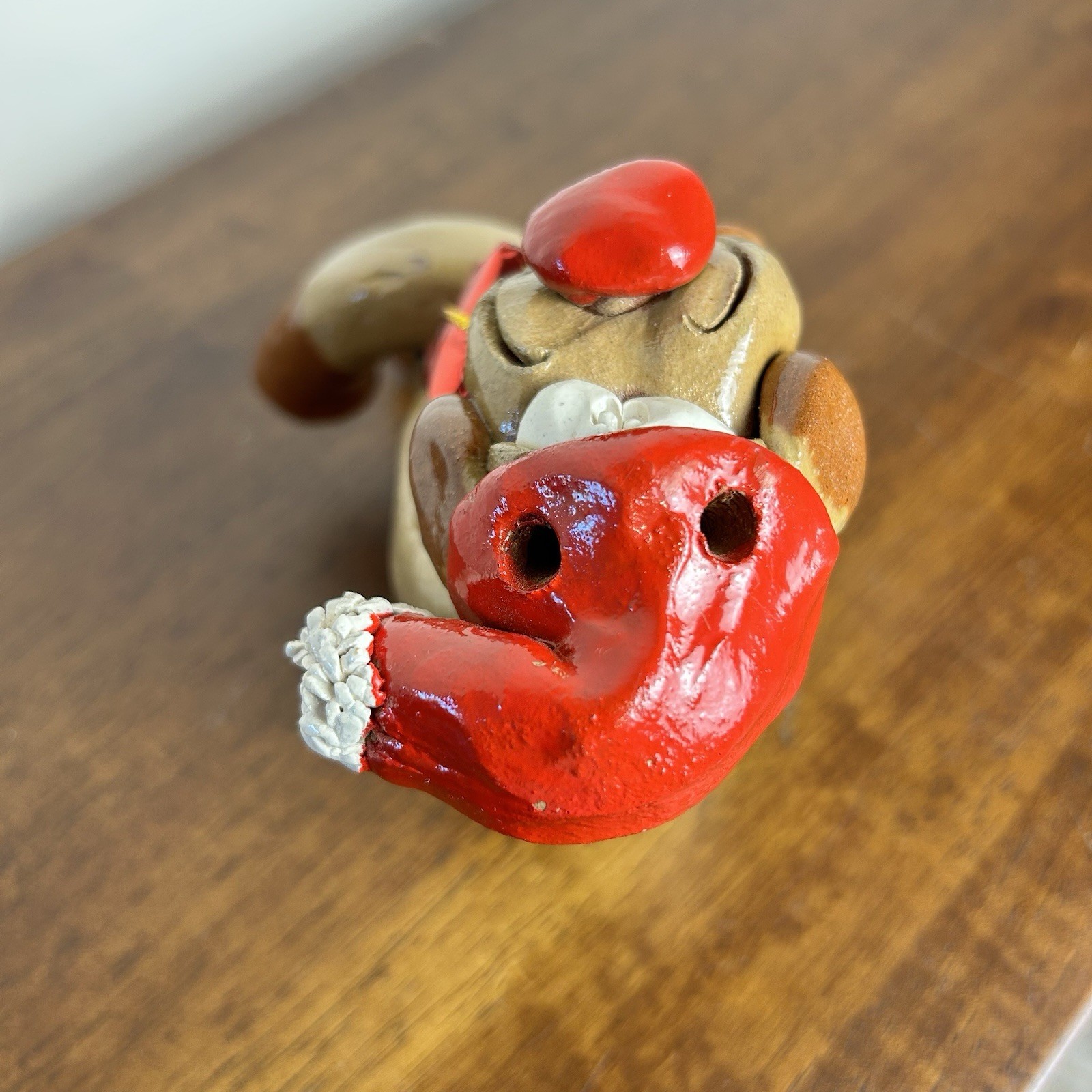 Nancy Hicks Folk Art Pottery Reindeer with Present Shelf Sitter Christmas Decor