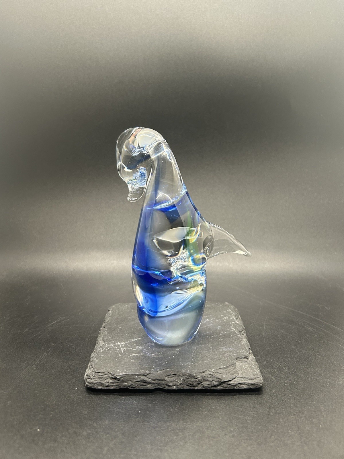 Murano Glass V Nason Cobalt Blue Yellow Uranium Sommerso Duck Bird Figurine UV