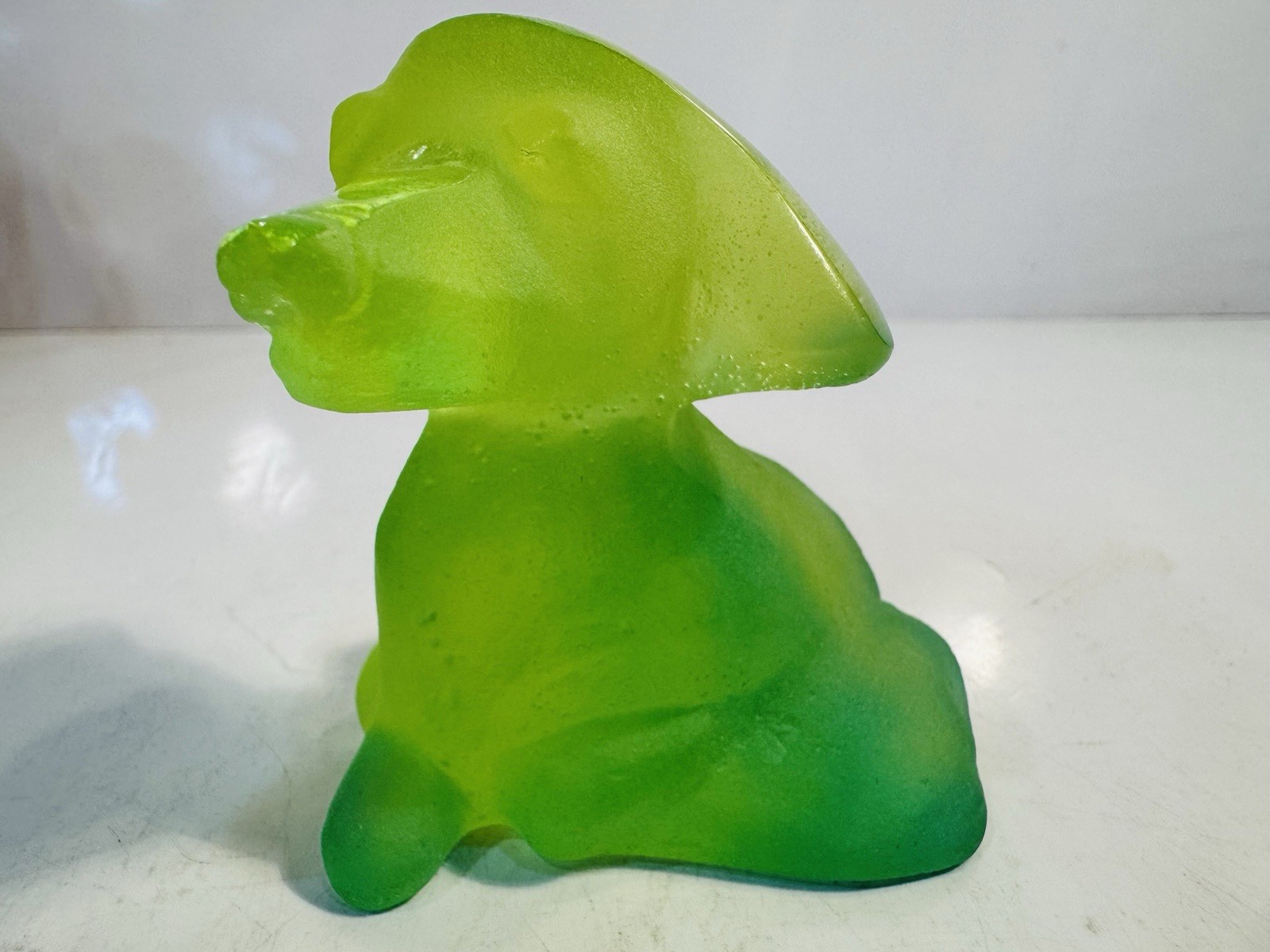 Adorable Daum Pate De Verre Puppy Dog “Larry” Green Yellow Numbered