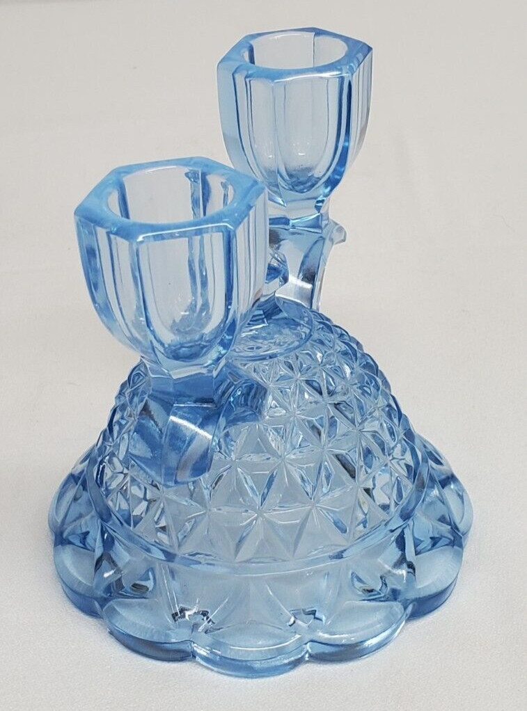 Imperial Glass KATY BLUE Opalescent Laced Edge DOUBLE CANDLE Holder RARE & HTF