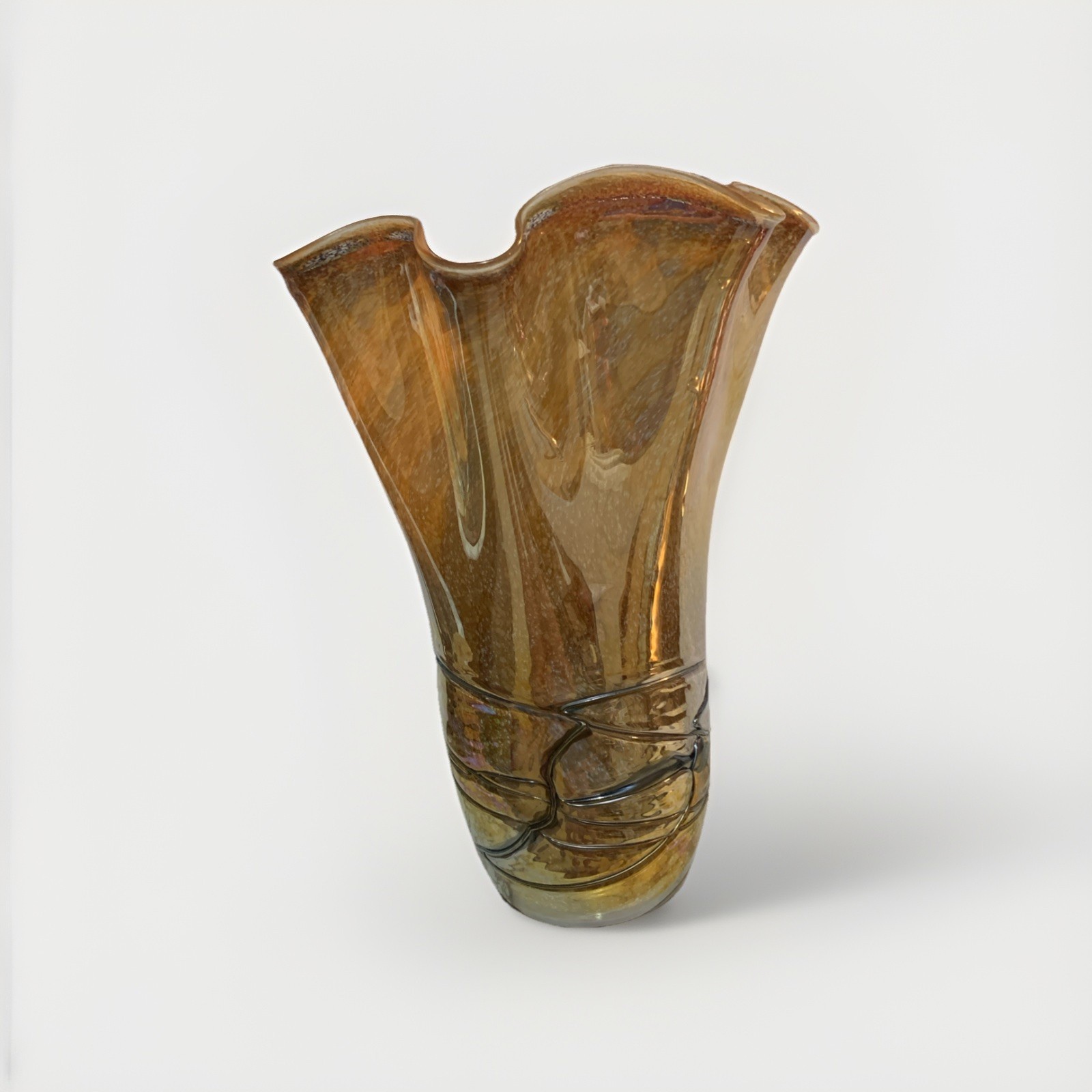 Iridescent Art Glass Handkerchief, 13 1/2 to 14 inch tall Vase Marano Style