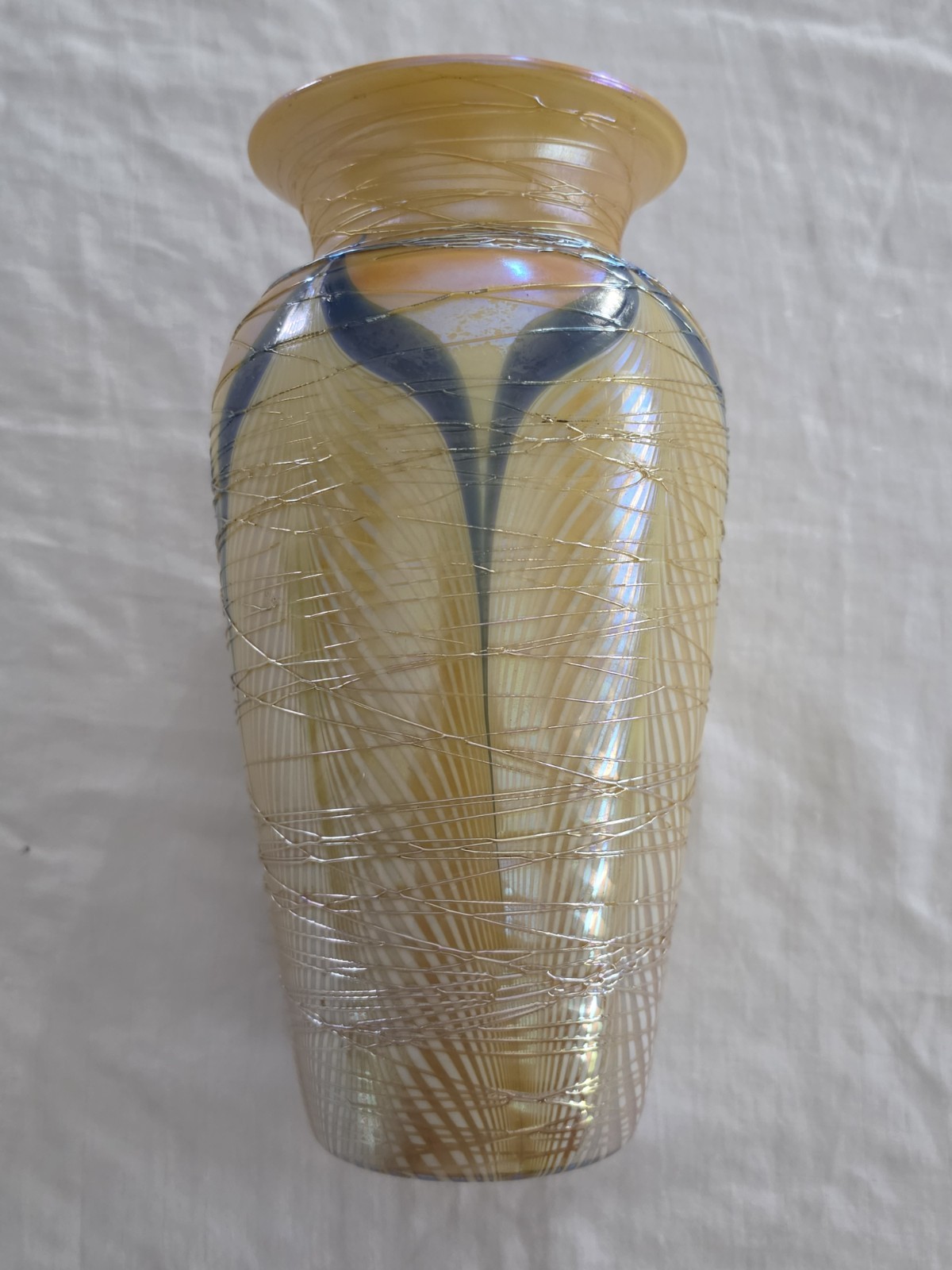🦚✨ Antique Durand Pulled Feather Art Glass Vase Iridescent Beauty ✨🦚