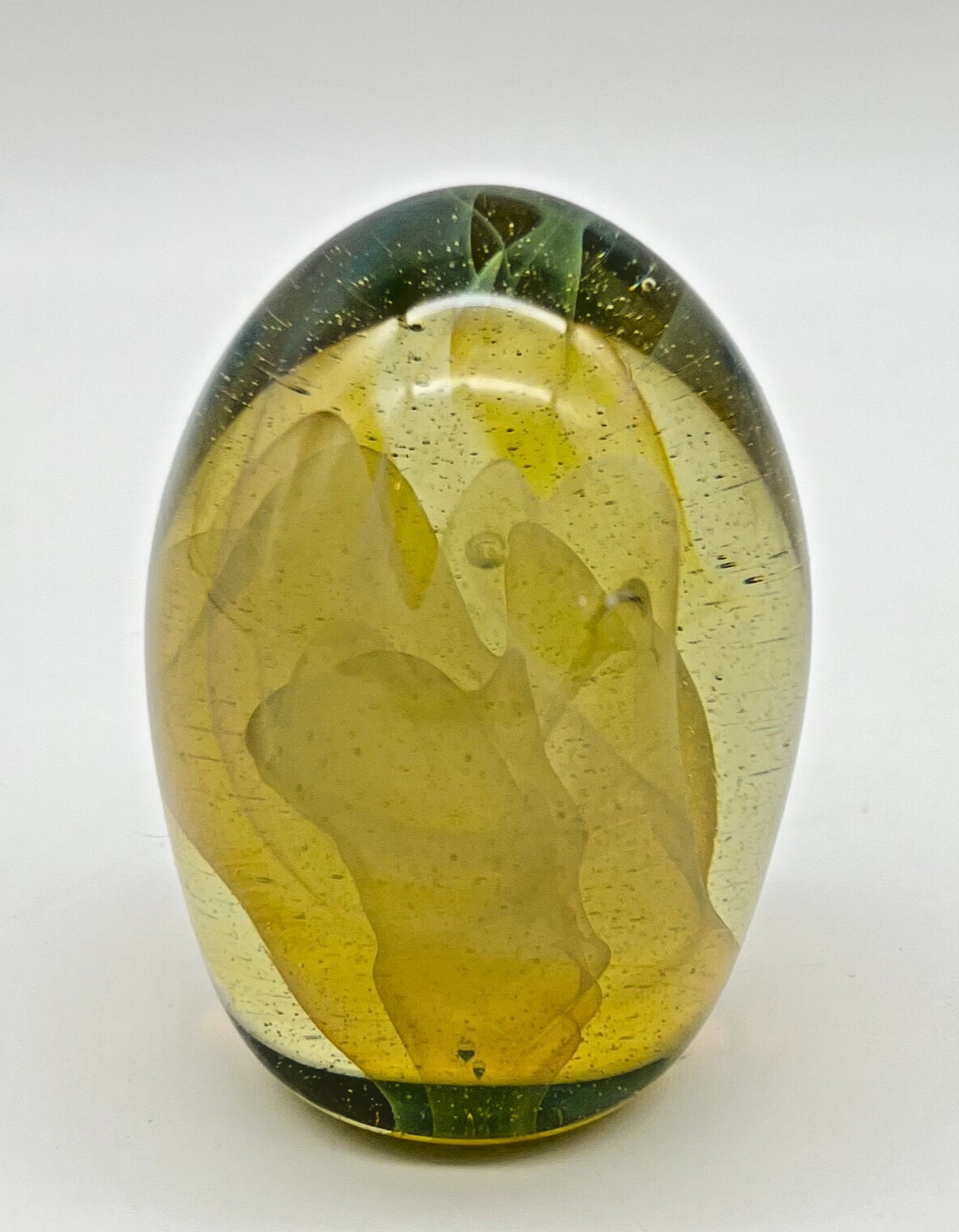 Gilbert E Johnson Biomorphic Opalescent Veils Paperweight Signed 1988 READ