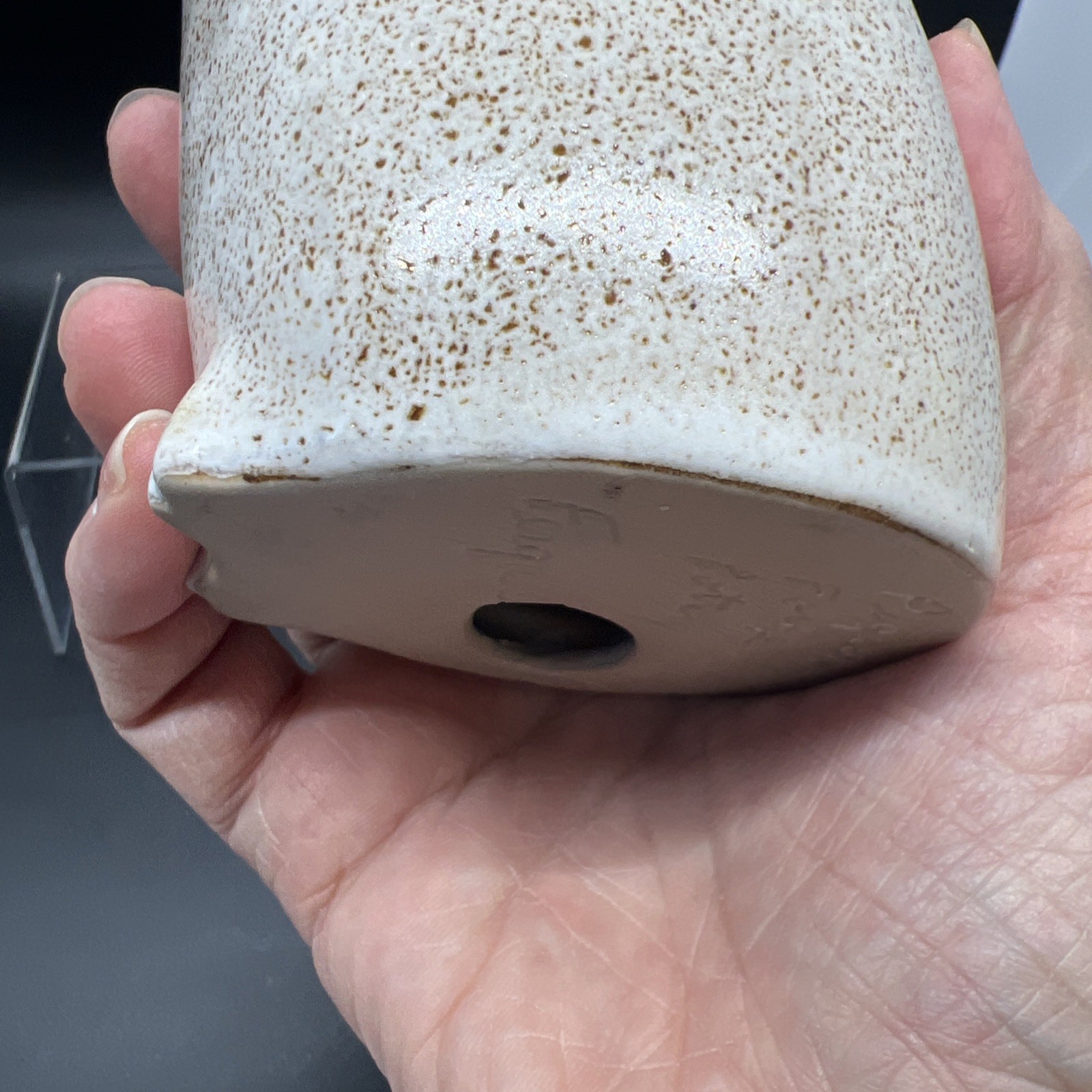 Vintage Pigeon Forge Pottery Speckled Owl, 4.5 Inches, C. 1980S, Signed Ferguson