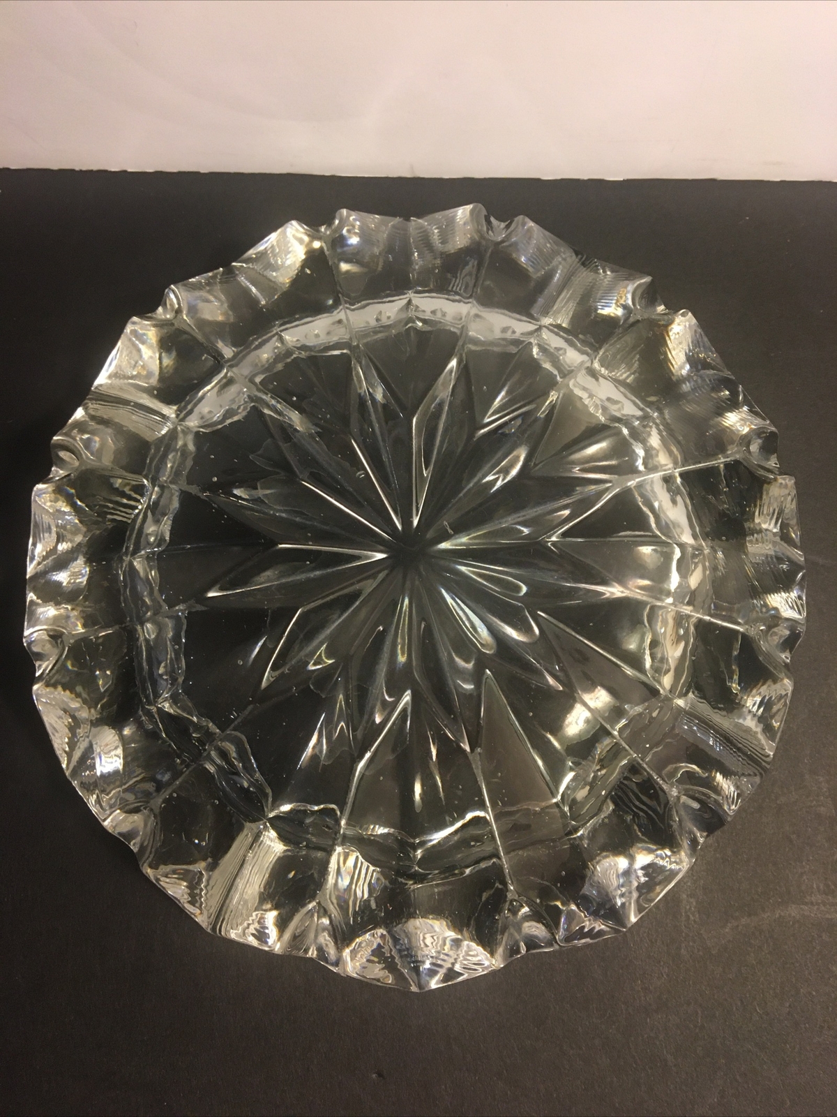 Vintage Bohemian Heavy Clear Cut Crystal Glass Ashtray