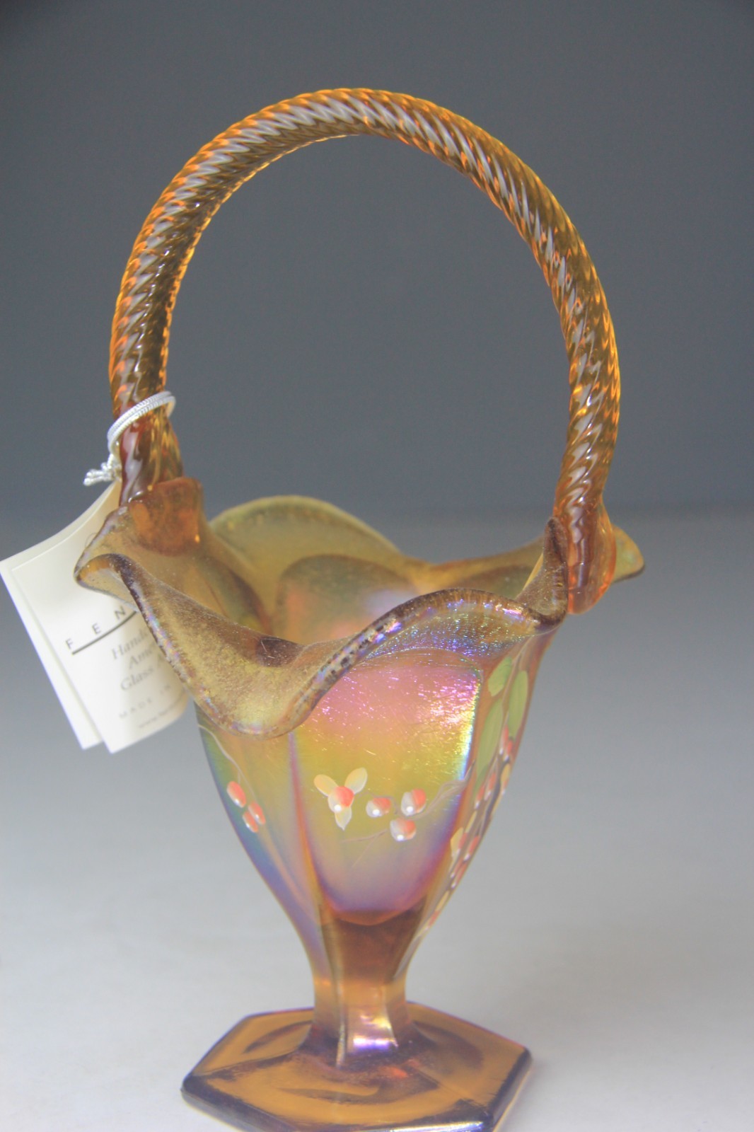 Fenton Autumn Gold Iridescent Carnival Glass Basket