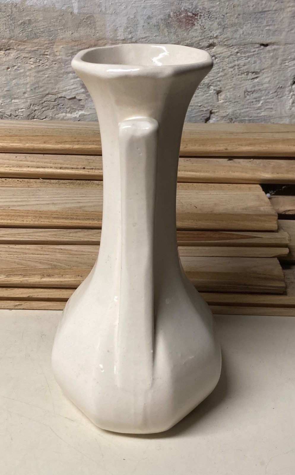 Vintage Nelson McCoy Double Handles White Vase 9″ Tall 1940’s Unusual Panels