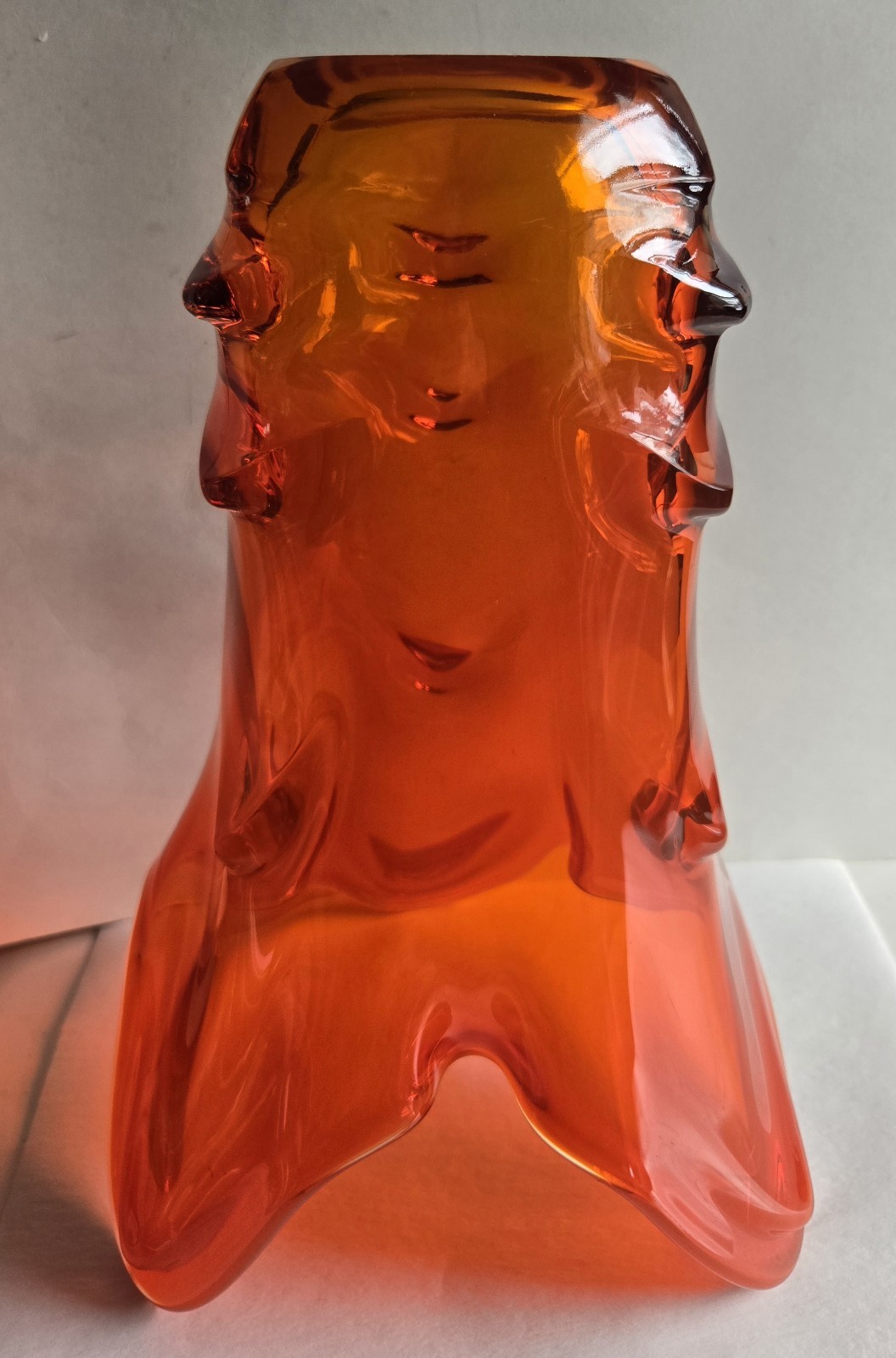 MID-CENTURY VINTAGE 12″ TALL GLASS VASE ORANGE PERSIMMON LARGE SIZE HEAVY 4LB
