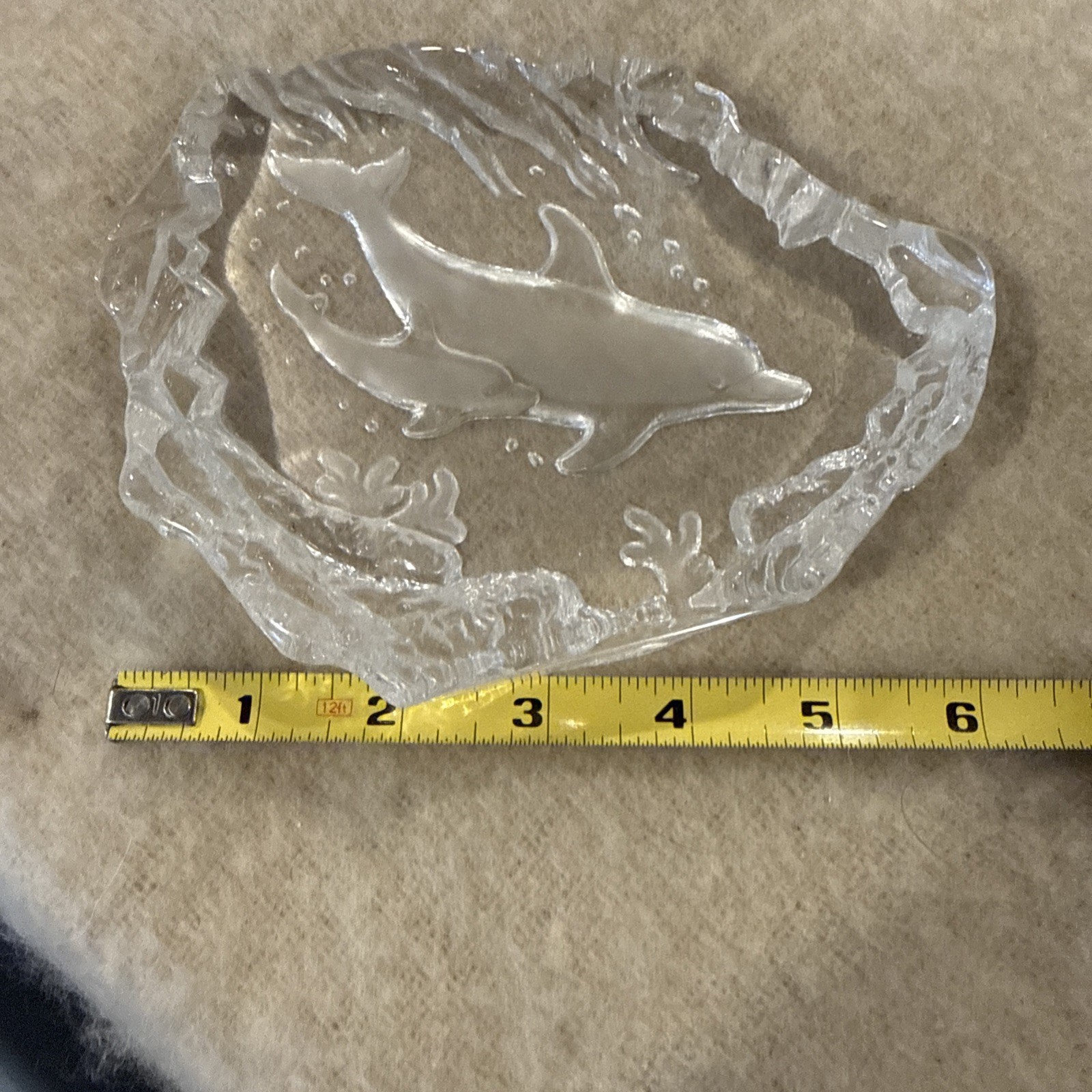 Dolphins At Play Paperweight Clear And Acid Etched