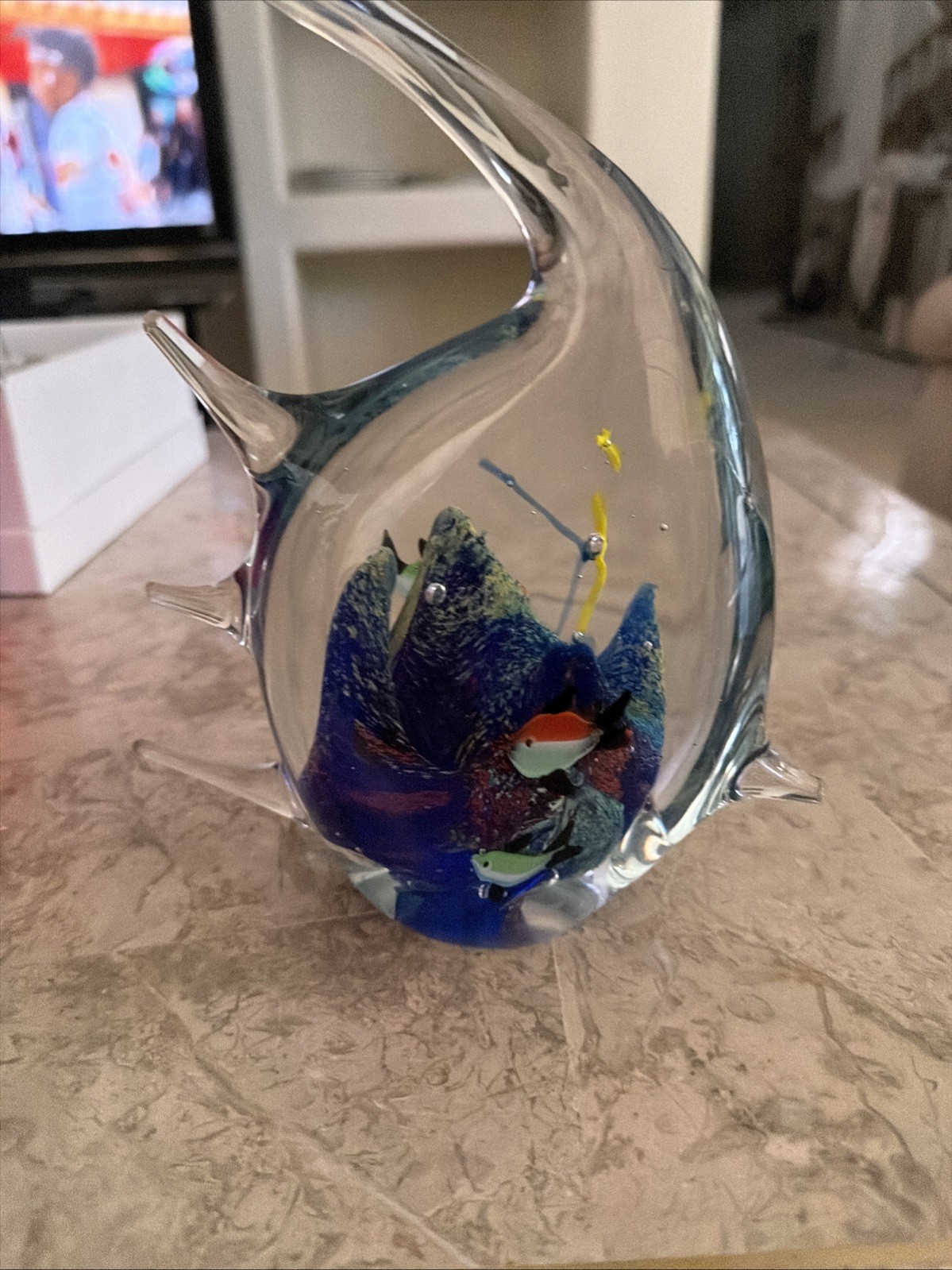 Lot 2 Italian Art Glass Fish Tank Aquarium Sculpture 9″ Tall Murano Style