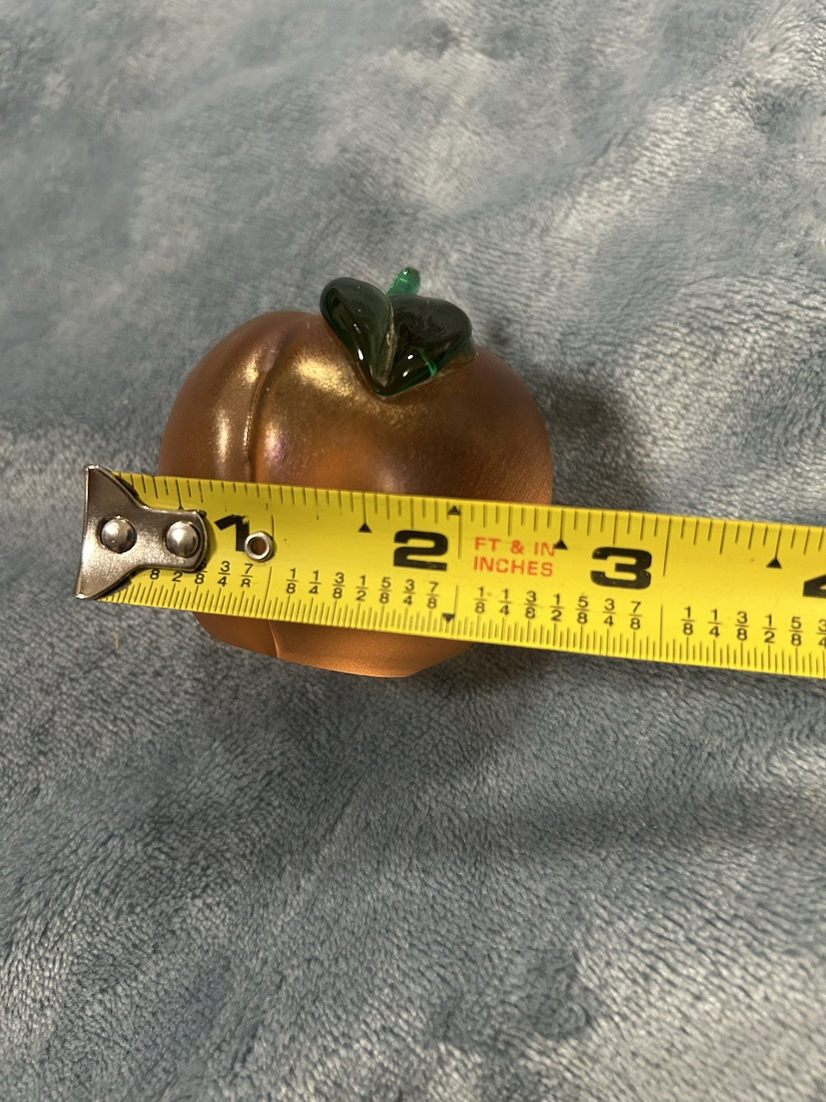 Silvestri Iridescent Solid Art Glass Peach Paperweight 2.5” Vintage