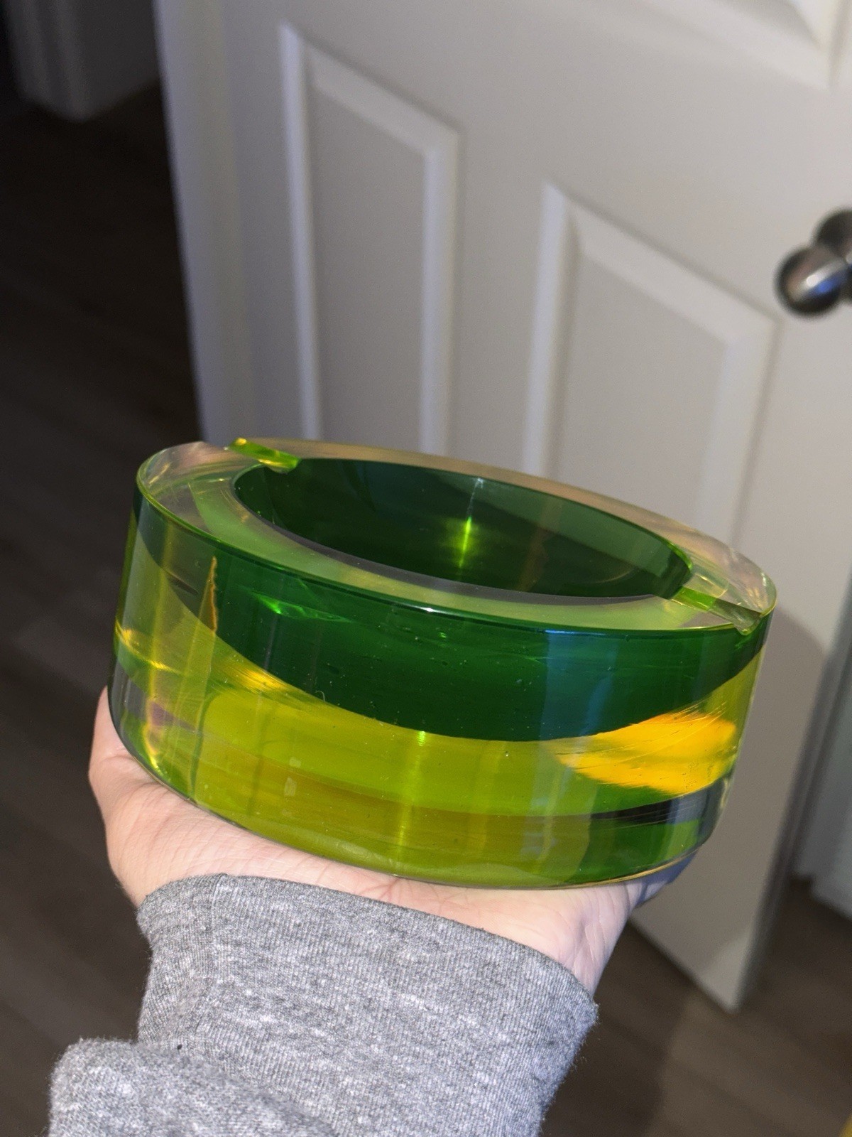 Massive Uranium / Vaseline Glass, Vintage Murano Seguso Ashtray, Rare! Heavy!!