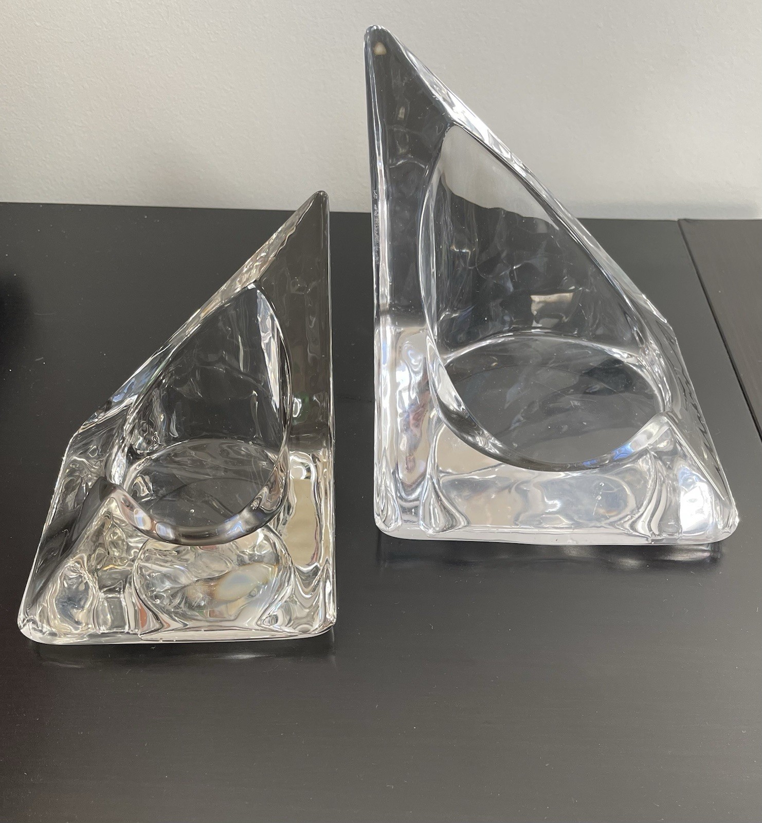 Nybro Sweden Crystal Pyramid Votive Two Candle Holders Or Bookends