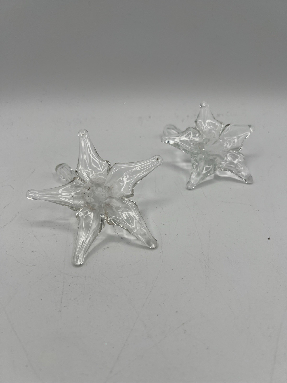 Hamon Glass Hand Blown Art Flower Stem Vase Epergnes Vintage Pair