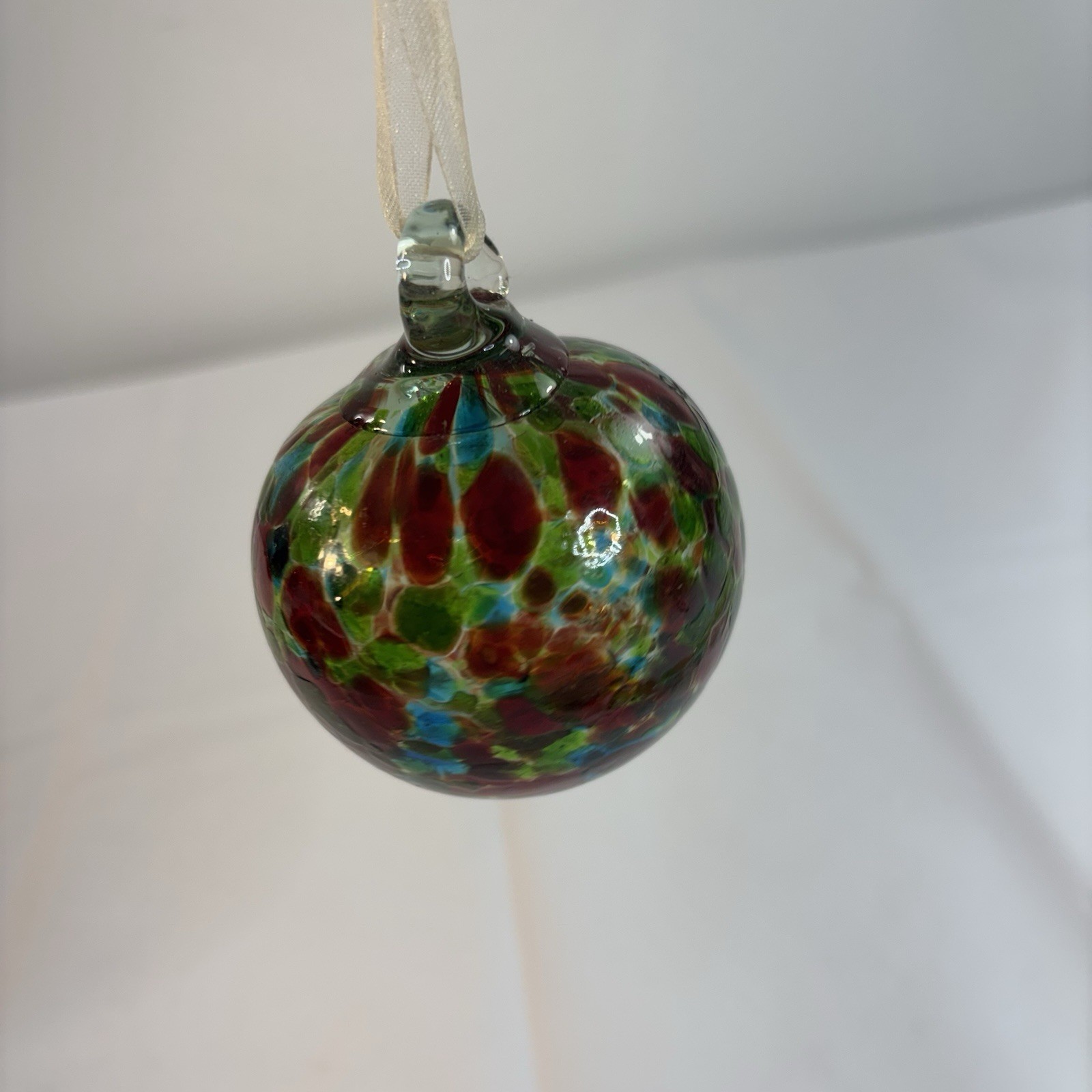 Art Blown Glass Ornament Ball Red Green Blue Multicolor Confetti Gift FLAW READ